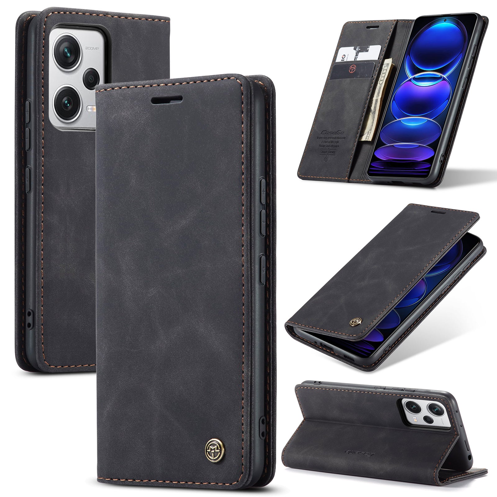 CASEME 013 Series Phone Shell for Xiaomi Redmi Note 12 Pro 5G PU Leather Case Wallet Stand Cover