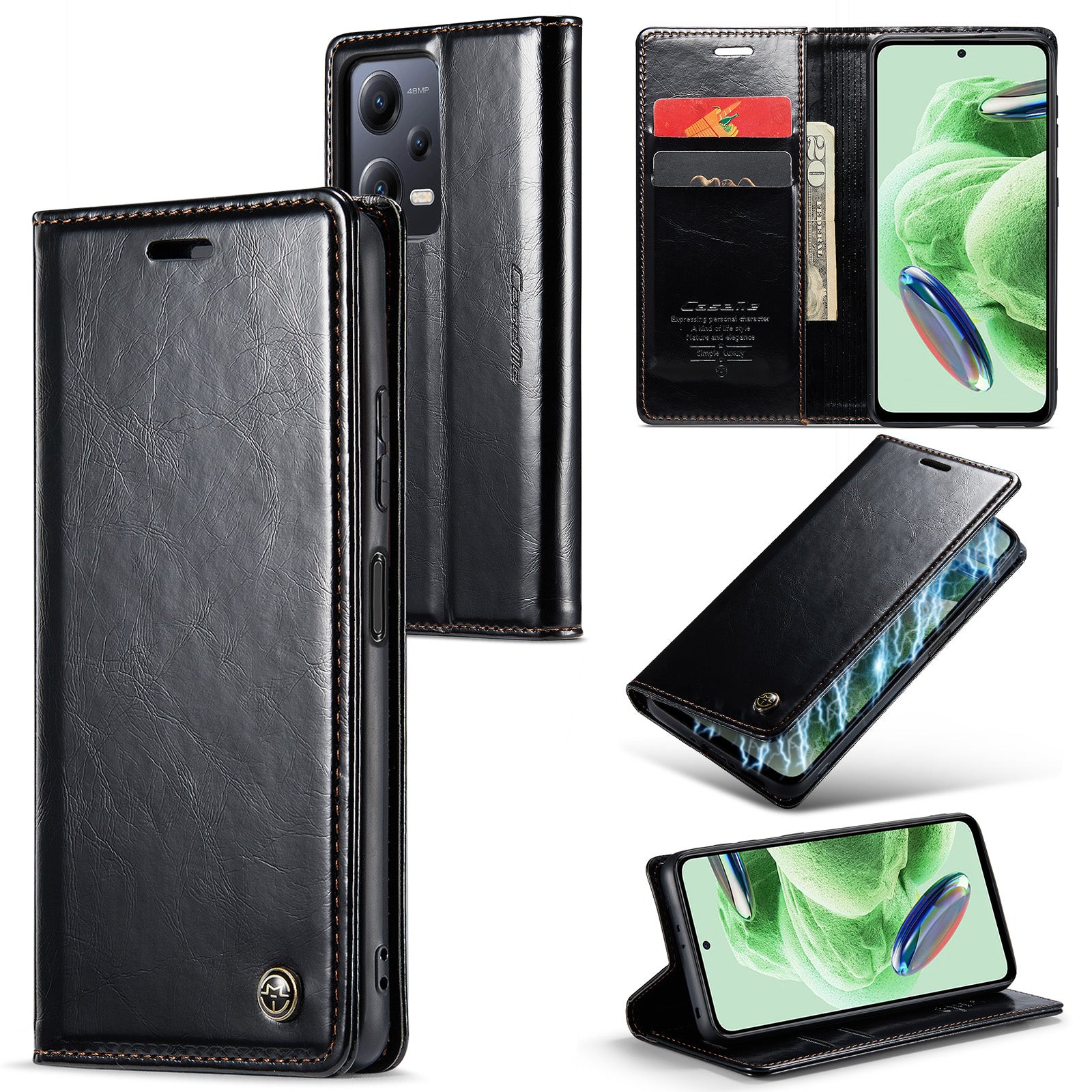 CASEME 003 Series For Xiaomi Redmi Note 12 5G (Global) (India) (China) Poco X5 5G PU Leather Wallet Stand Cover Waxy Texture Phone Case