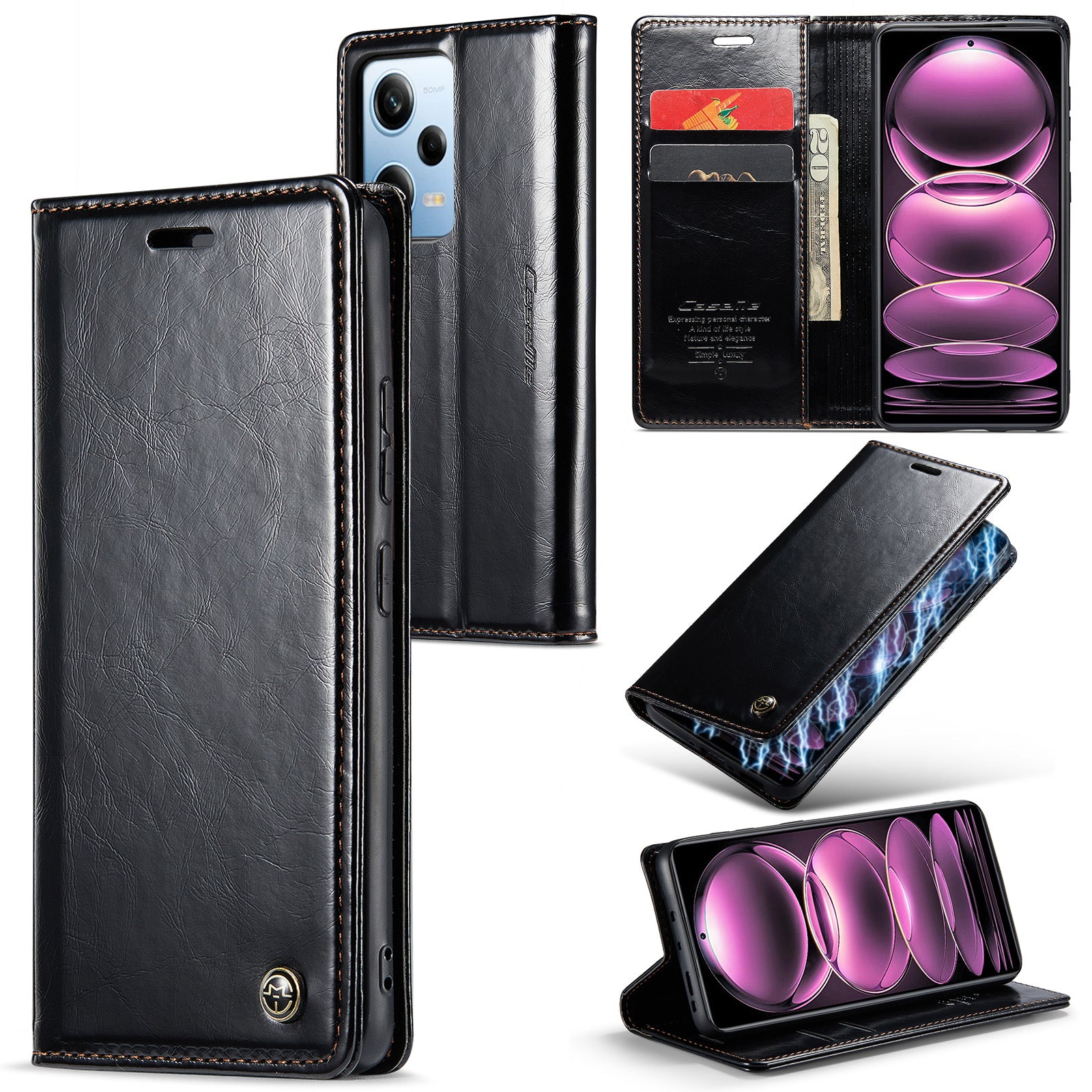 CASEME 003 Series For Xiaomi Redmi Note 12 Pro 5G Note 12 Pro Speed 5G Poco X5 Pro 5G Anti-drop PU Leather Wallet Stand Cover Waxy Texture Phone Case