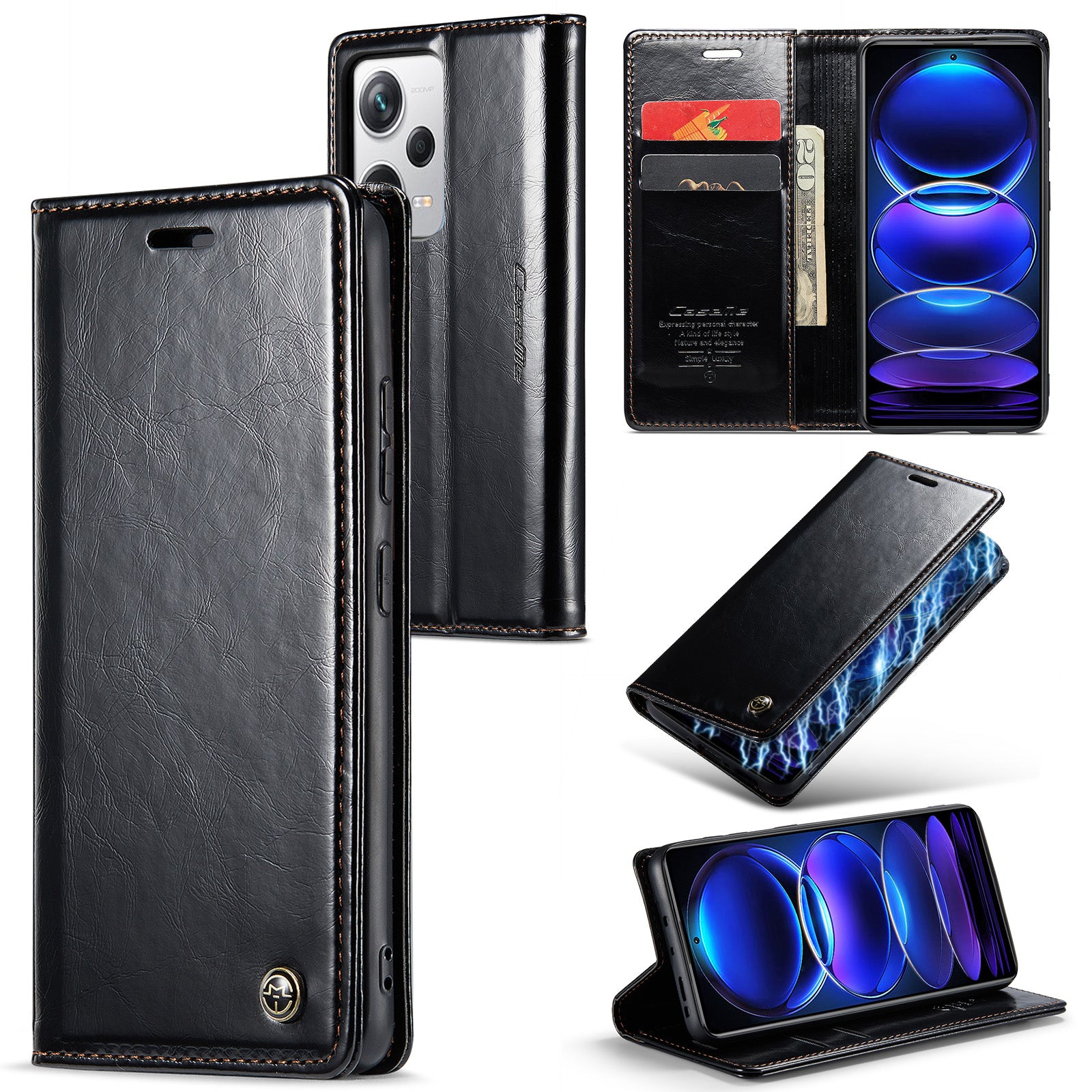 CASEME 003 Series For Xiaomi Redmi Note 12 Pro 5G PU Leather Phone Cover Waxy Texture Phone Case with Wallet Stand