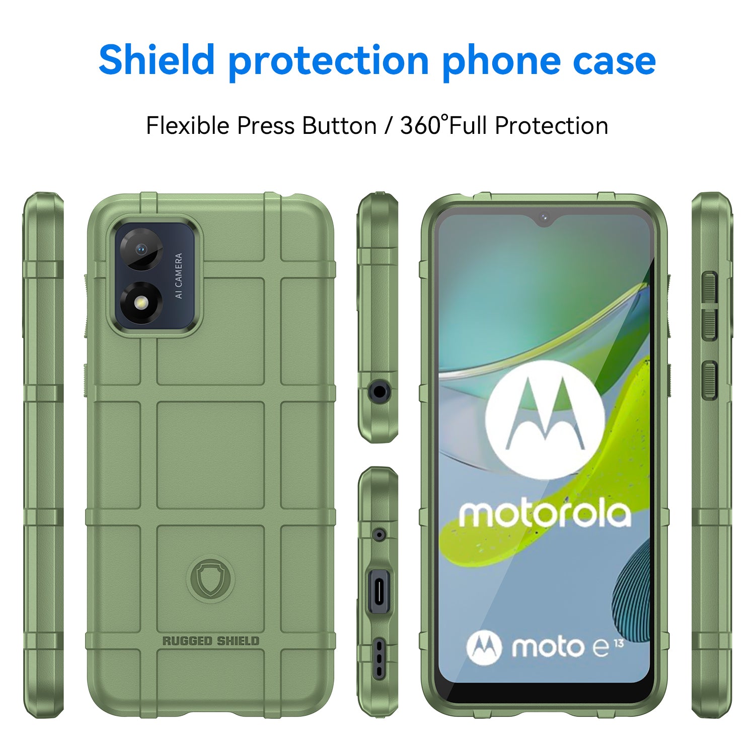 For Motorola Moto E13 4G Rugged Square Grid Texture Cell Phone Case Shockproof Soft TPU Phone Cover