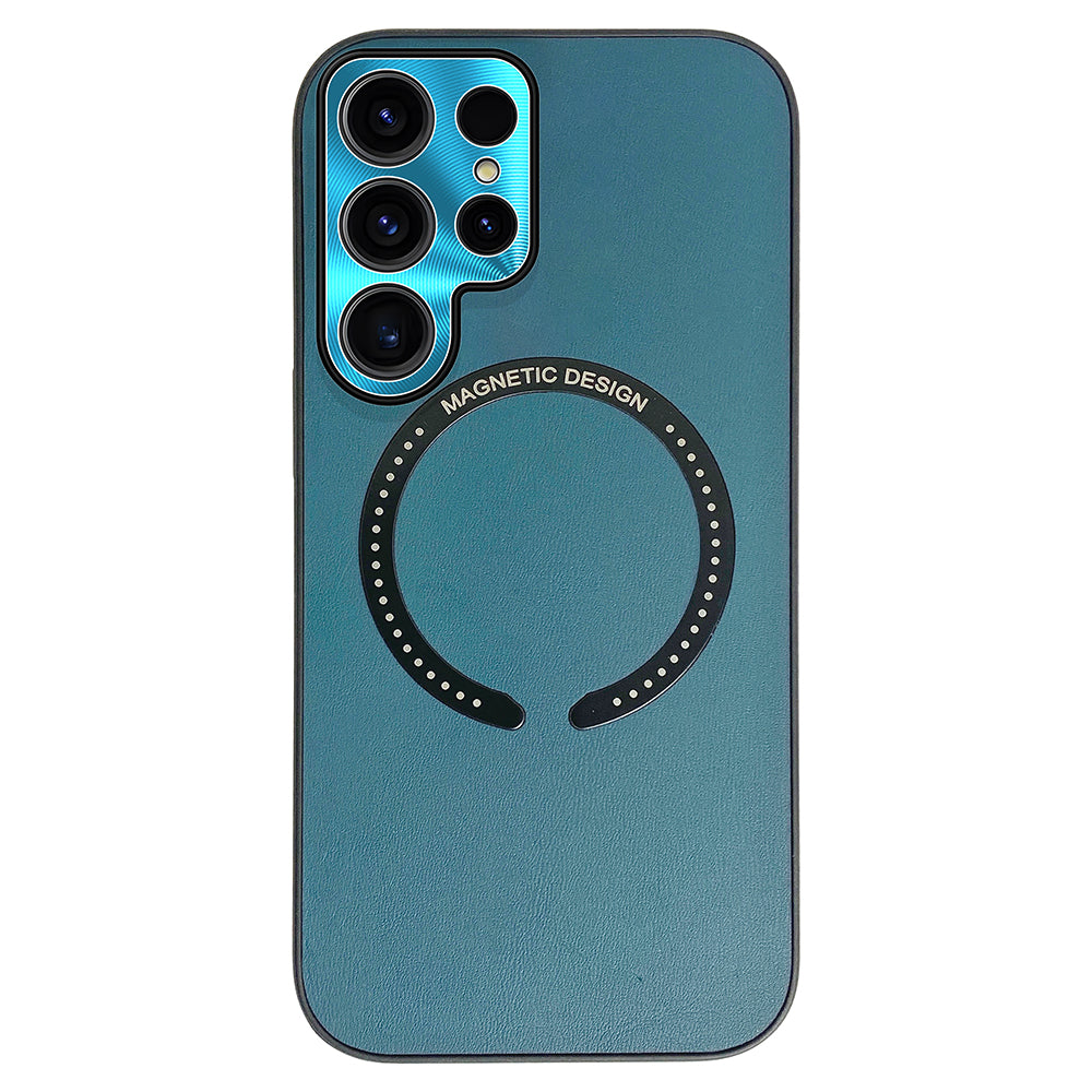 For Samsung Galaxy S22 Ultra 5G Electroplating Magnetic Phone Cover PU Leather Coated TPU PC Phone Case