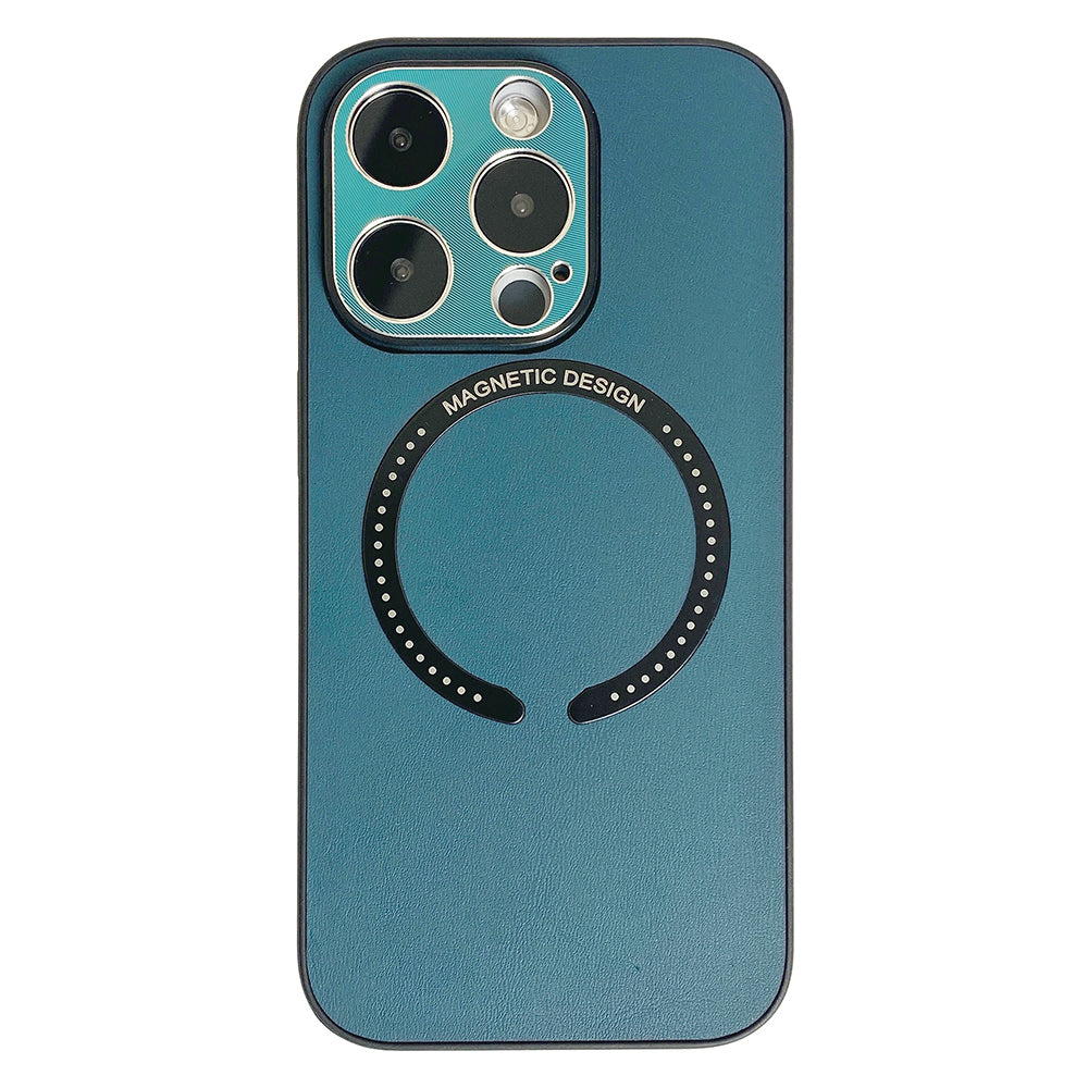Magnetic Phone Case for iPhone 14 Pro Electroplating PU Leather Coated TPU+ PC Phone Cover - Black