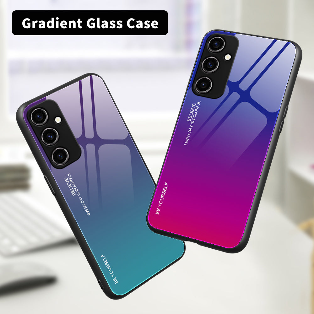 For Samsung Galaxy A14 5G Tempered Glass Back Cover Gradient Color Hard PC TPU Frame Shockproof Phone Case