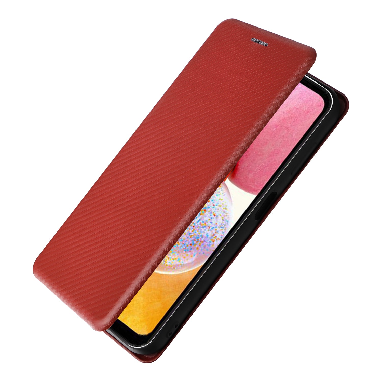 PU Leather Magnetic Phone Case for Samsung Galaxy A14 4G Stand Card Holder Slot Carbon Fiber Pattern Phone Cover