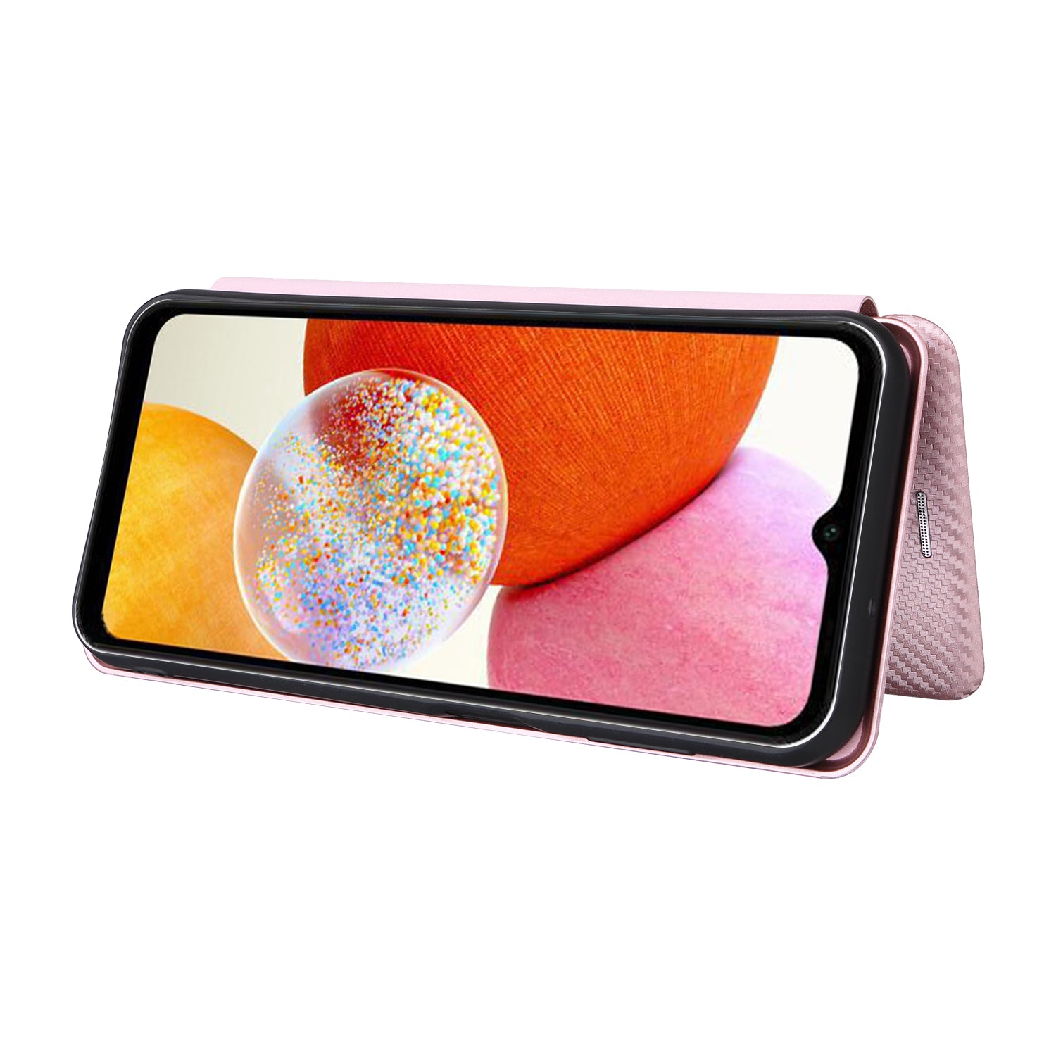 PU Leather Magnetic Phone Case for Samsung Galaxy A14 4G Stand Card Holder Slot Carbon Fiber Pattern Phone Cover