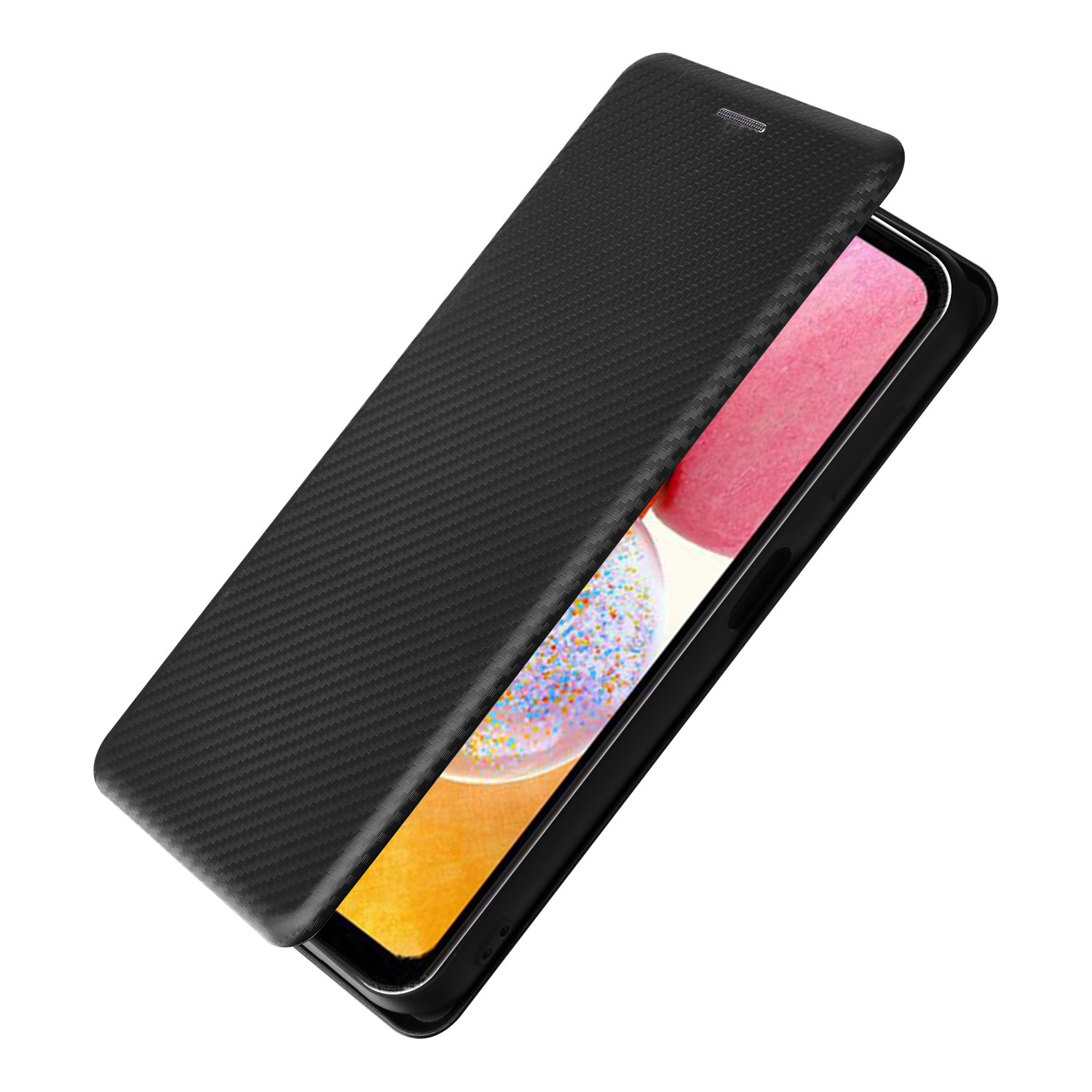PU Leather Magnetic Phone Case for Samsung Galaxy A14 4G Stand Card Holder Slot Carbon Fiber Pattern Phone Cover
