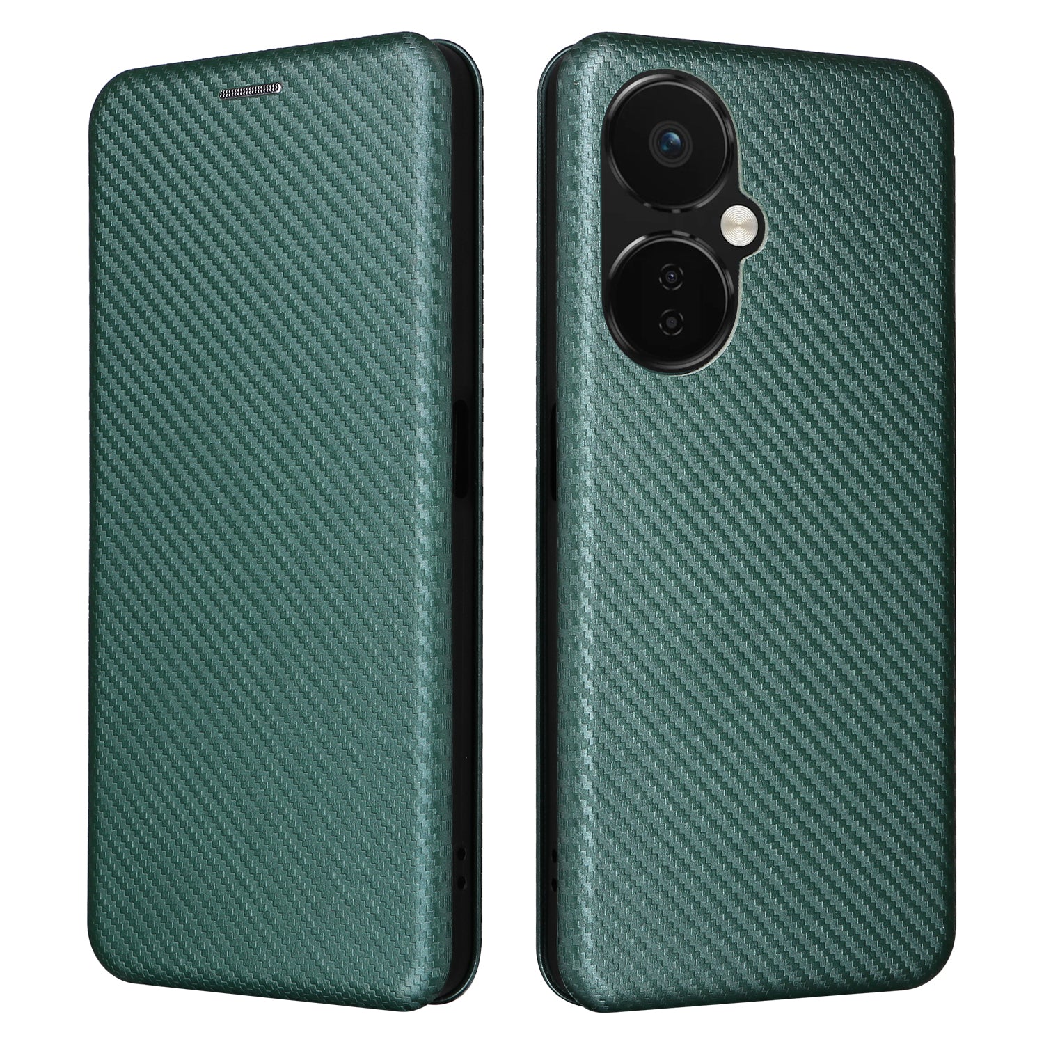 PU Leather Stand Case for OnePlus Nord CE 3 Lite 5G Nord N30 5G Magnetic Absorption Design Carbon Fiber Texture Phone Cover with Card Holder- Black