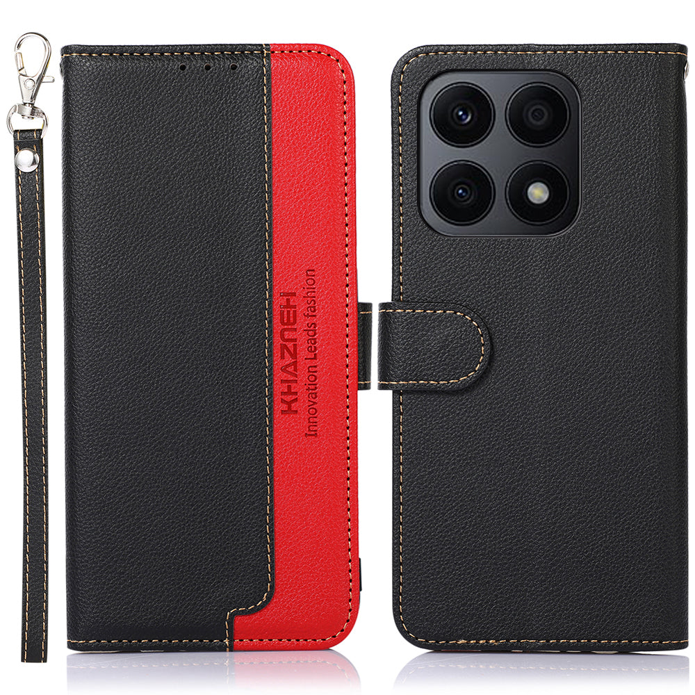 KHAZNEH For Honor X8a 4G Leather Phone Case RFID Blocking Anti-Scratch Litchi Texture Stand Wallet Protective Phone Shell