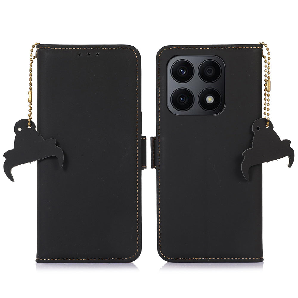 For Honor X8a 4G Full Protection Phone Case Genuine Cow Leather Stand RFID Blocking Phone Flip Wallet Cover