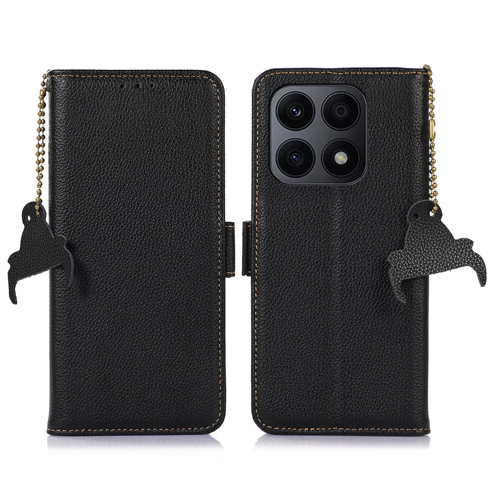 RFID Blocking Anti-drop Phone Case For Honor X8a 4G Stand Wallet Genuine Leather Protective Cell Phone Cover