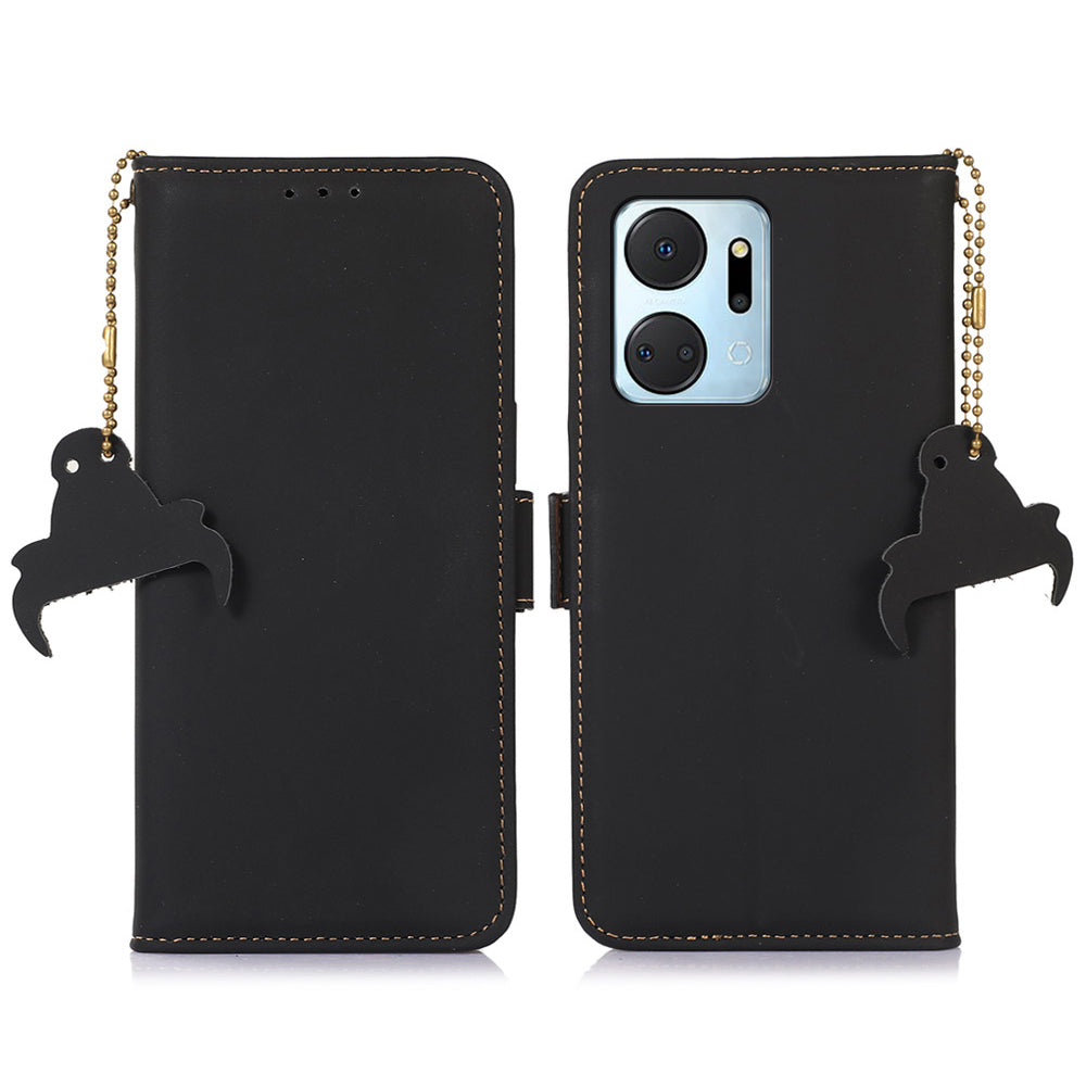 For Honor X7a 5G Shockproof Flip Phone Case Genuine Cow Leather RFID Blocking Protective Phone Wallet Cover Stand