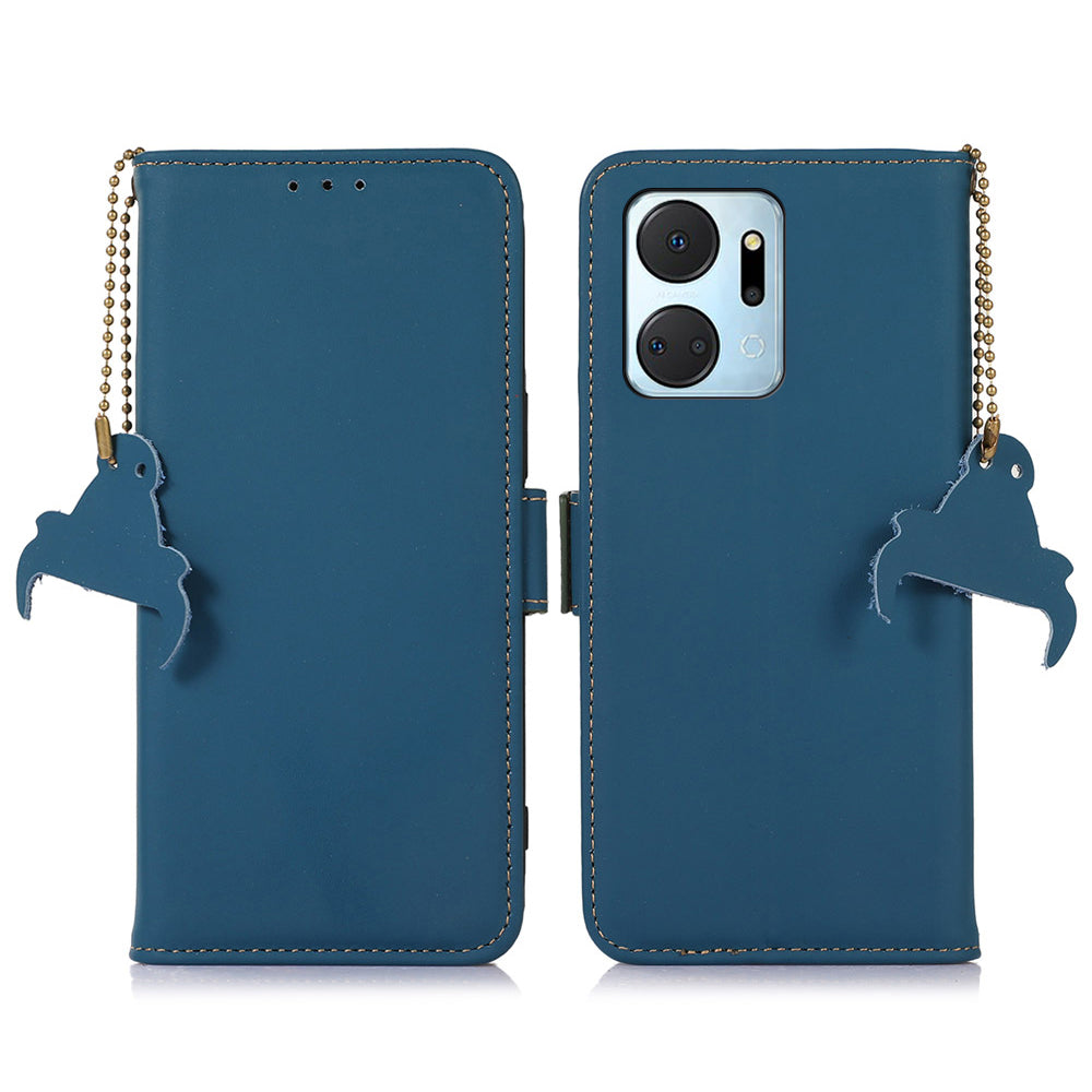 For Honor X7a 5G Shockproof Flip Phone Case Genuine Cow Leather RFID Blocking Protective Phone Wallet Cover Stand