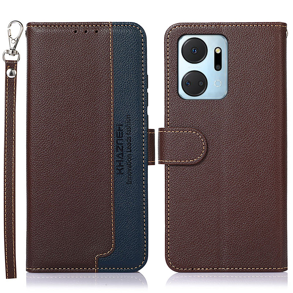 KHAZNEH For Honor X7a 5G Anti-Scratch Litchi Texture Leather Phone Case RFID Blocking Stand Wallet Protective Phone Cover