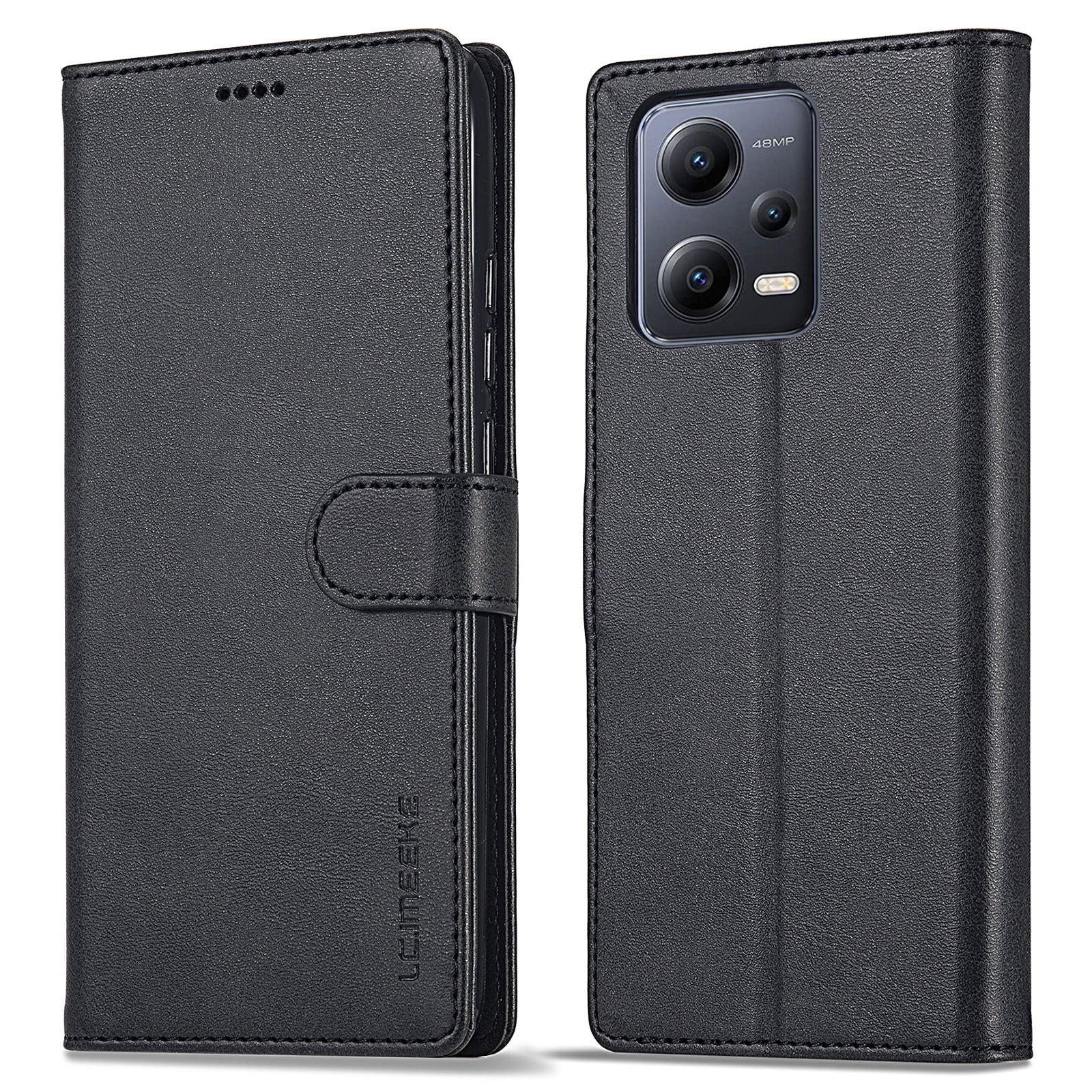 LC.IMEEKE For Xiaomi Redmi Note 12 Pro 5G Protective Phone Case Calf Texture Wallet Stand Leather Anti-fall Phone Cover