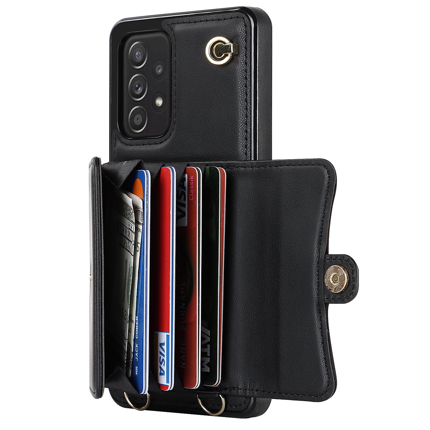 RFID Blocking Phone Case for Samsung Galaxy A53 5G Kickstand Accordion Style Card Slots Phone Cover with Short Strap and Long Strap