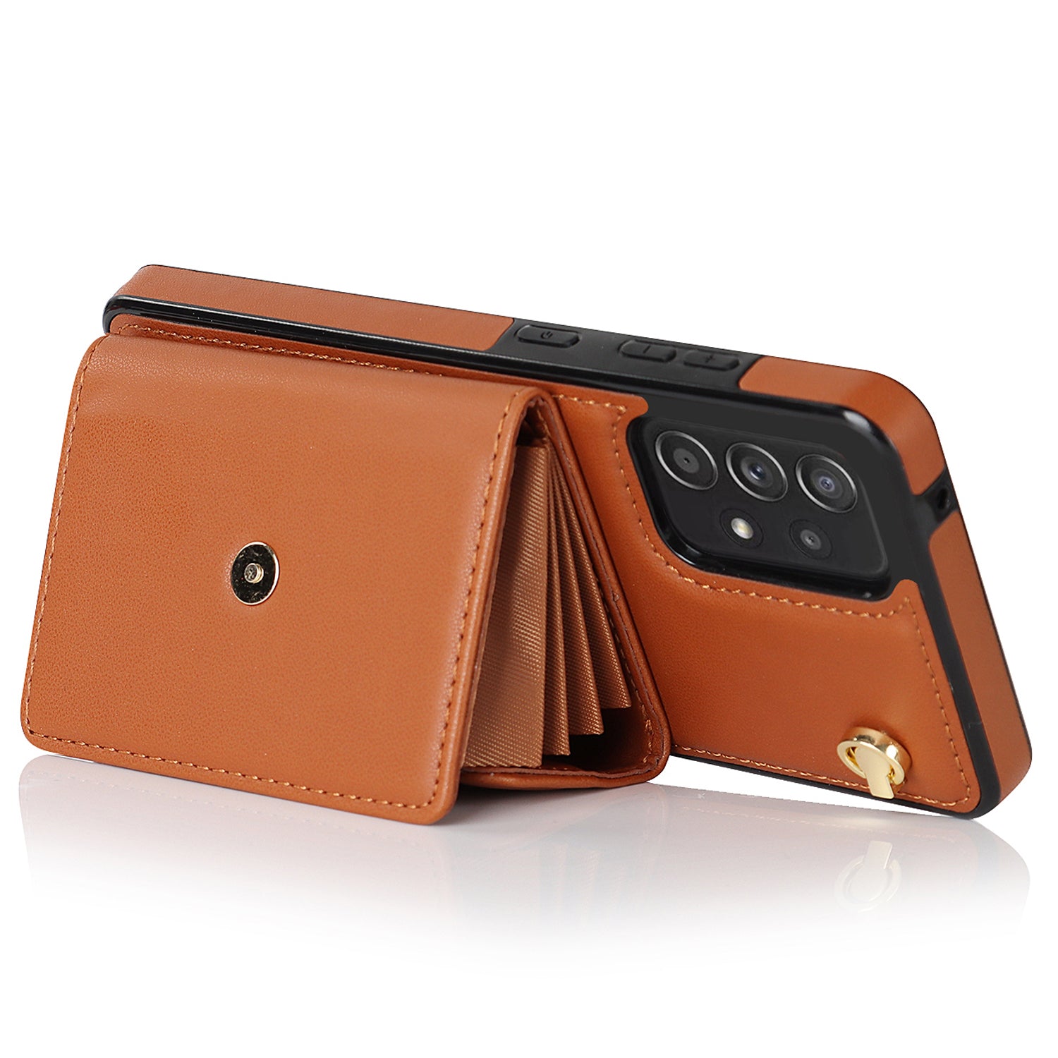 RFID Blocking Phone Case for Samsung Galaxy A53 5G Kickstand Accordion Style Card Slots Phone Cover with Short Strap and Long Strap