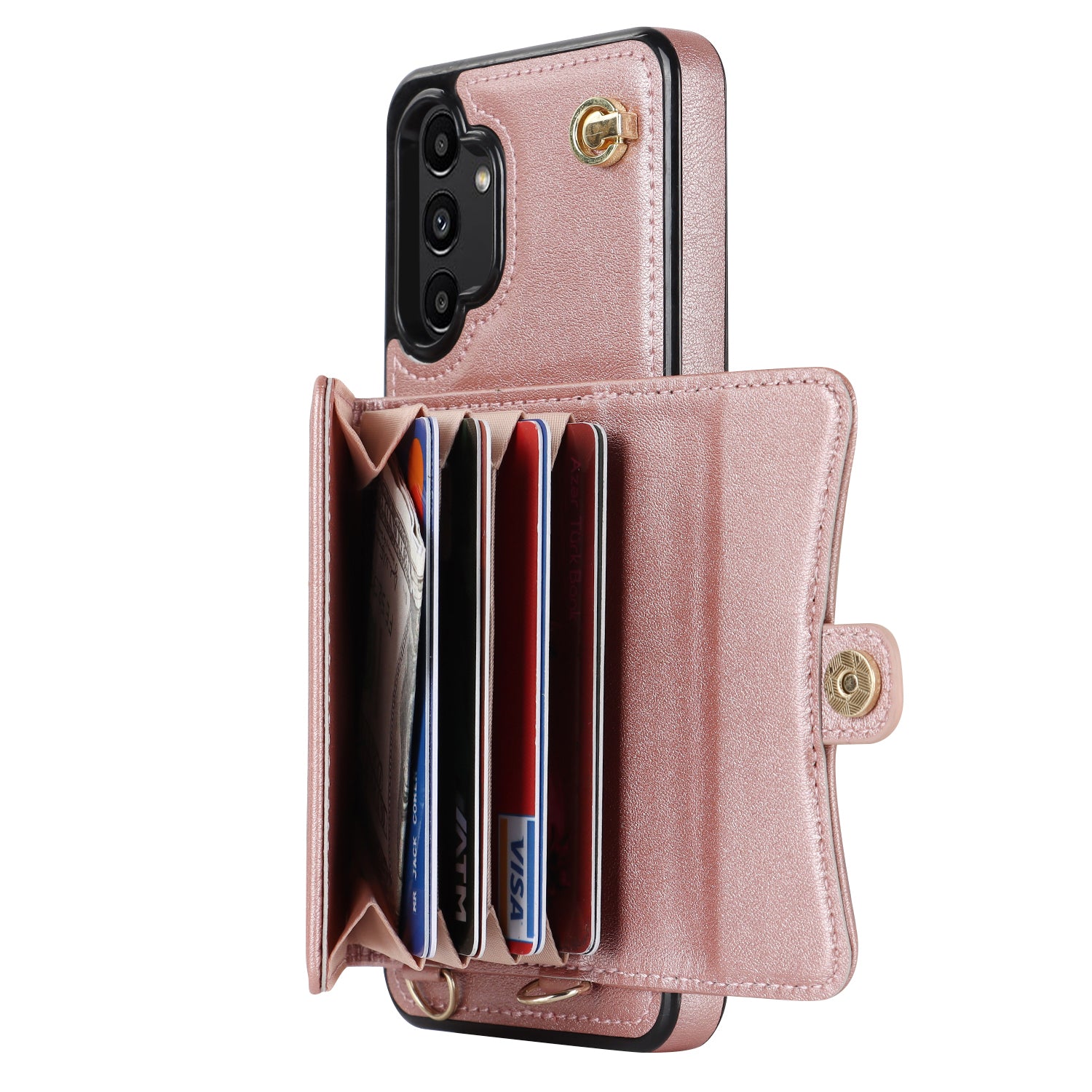For Samsung Galaxy A13 4G 5G Card Slots Phone Case Kickstand RFID Blocking Accordion Style Phone Cover with Short Strap and Long Strap