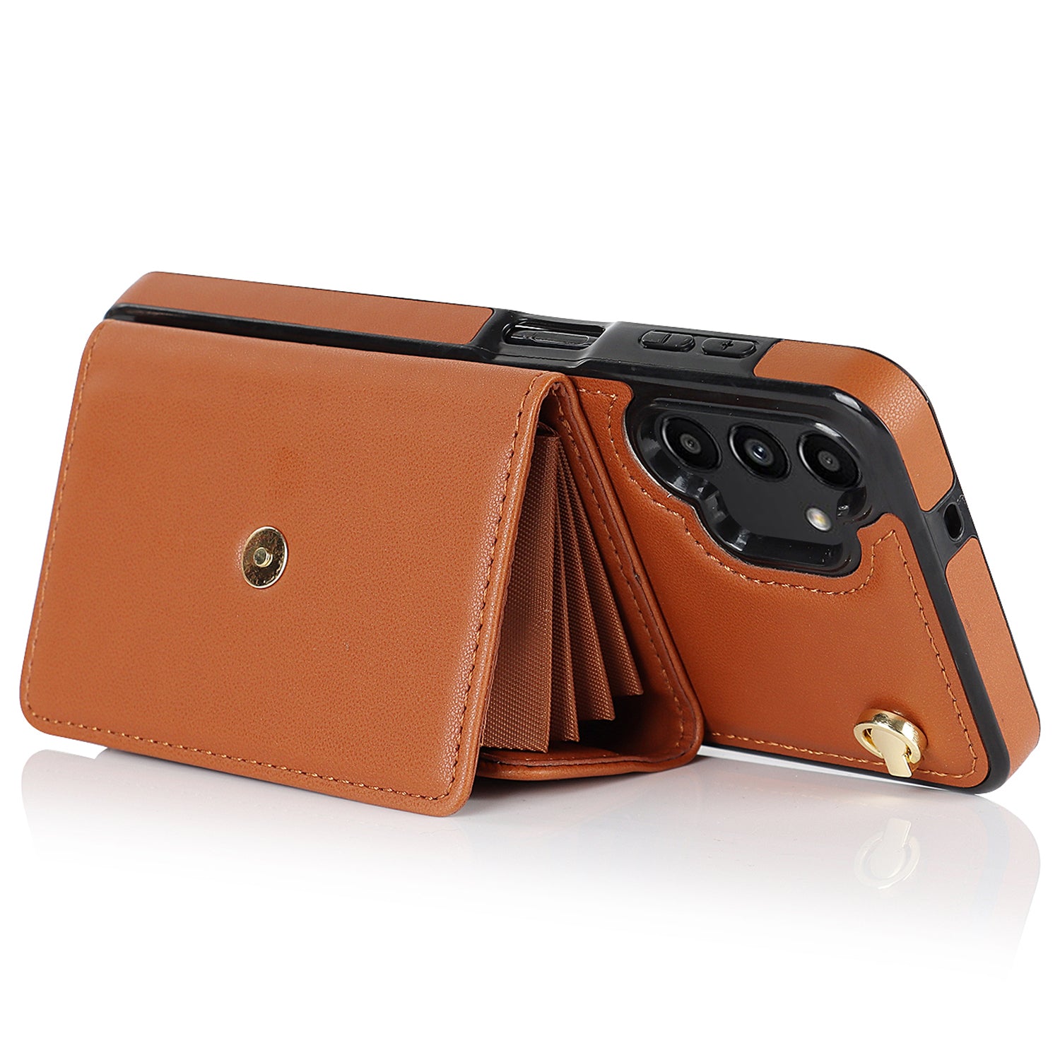 For Samsung Galaxy A13 4G 5G Card Slots Phone Case Kickstand RFID Blocking Accordion Style Phone Cover with Short Strap and Long Strap