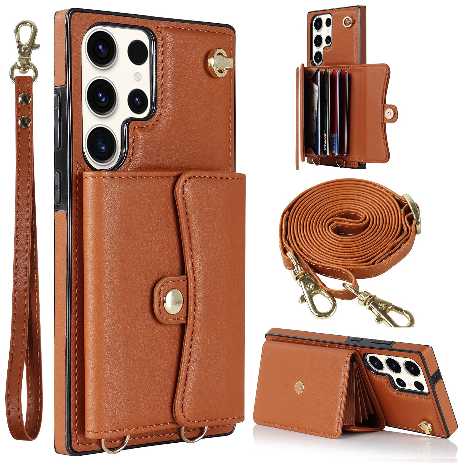 For Samsung Galaxy S23 Ultra RFID Blocking Card Slots Holder Phone Case Accordion Style Kickstand Shockproof Cover