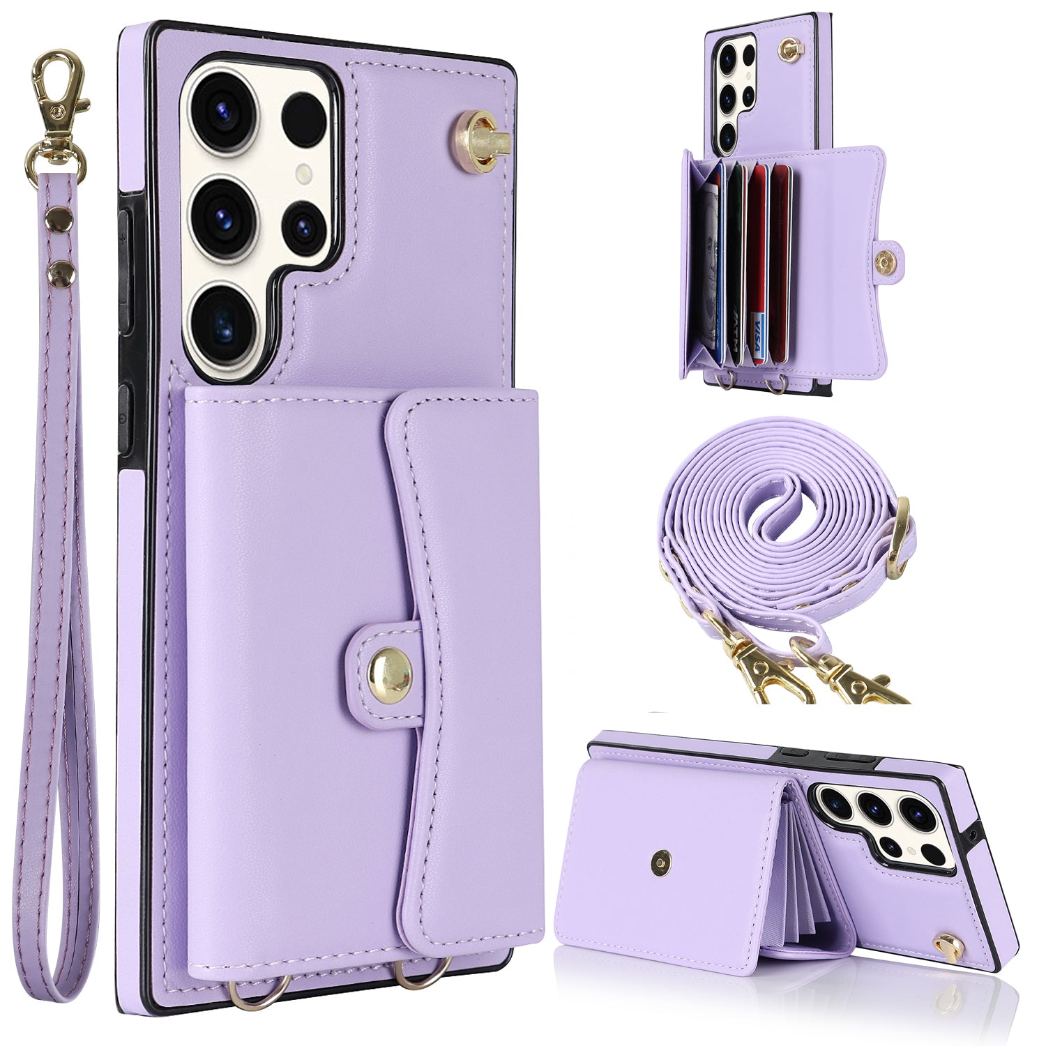 For Samsung Galaxy S23 Ultra RFID Blocking Card Slots Holder Phone Case Accordion Style Kickstand Shockproof Cover