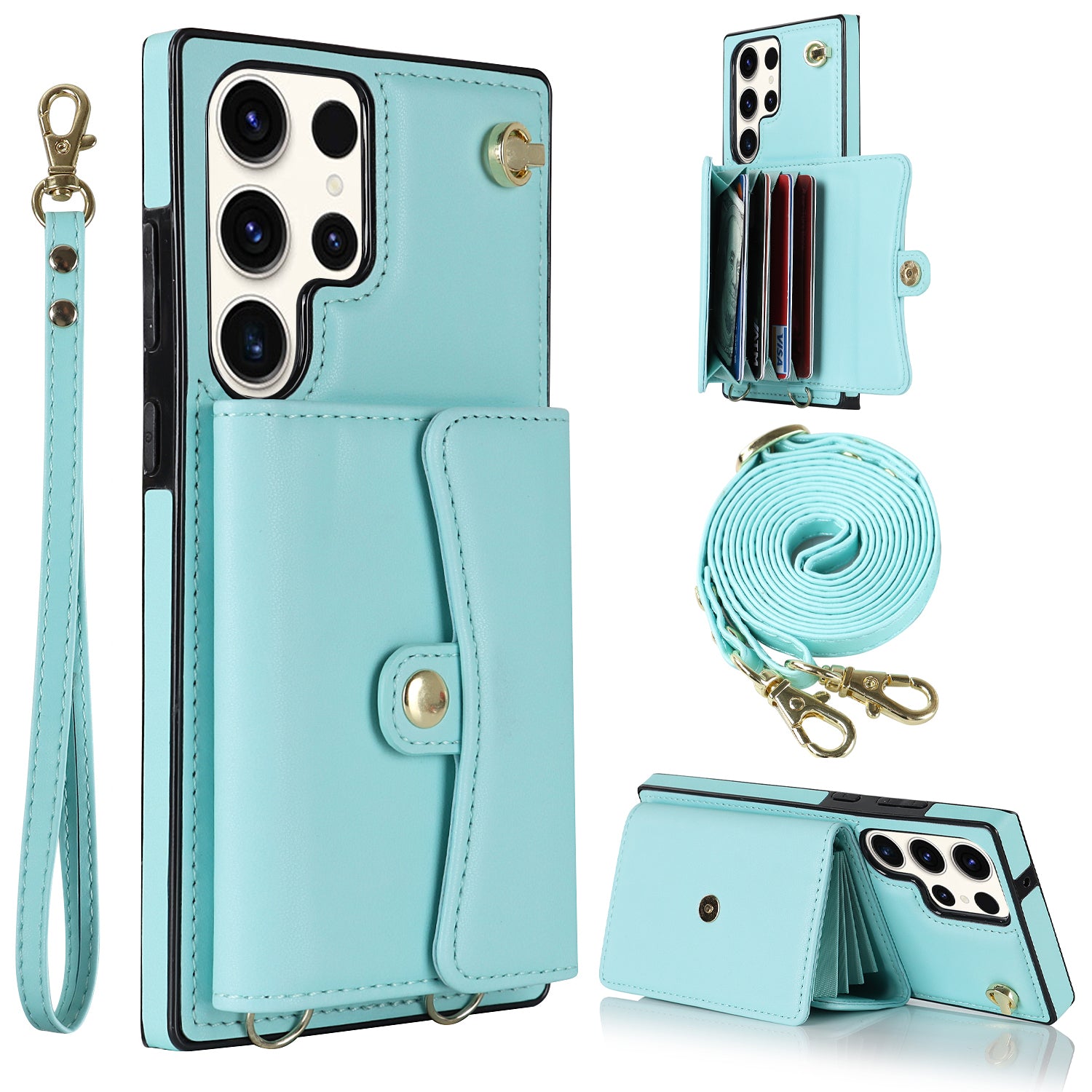For Samsung Galaxy S23 Ultra RFID Blocking Card Slots Holder Phone Case Accordion Style Kickstand Shockproof Cover