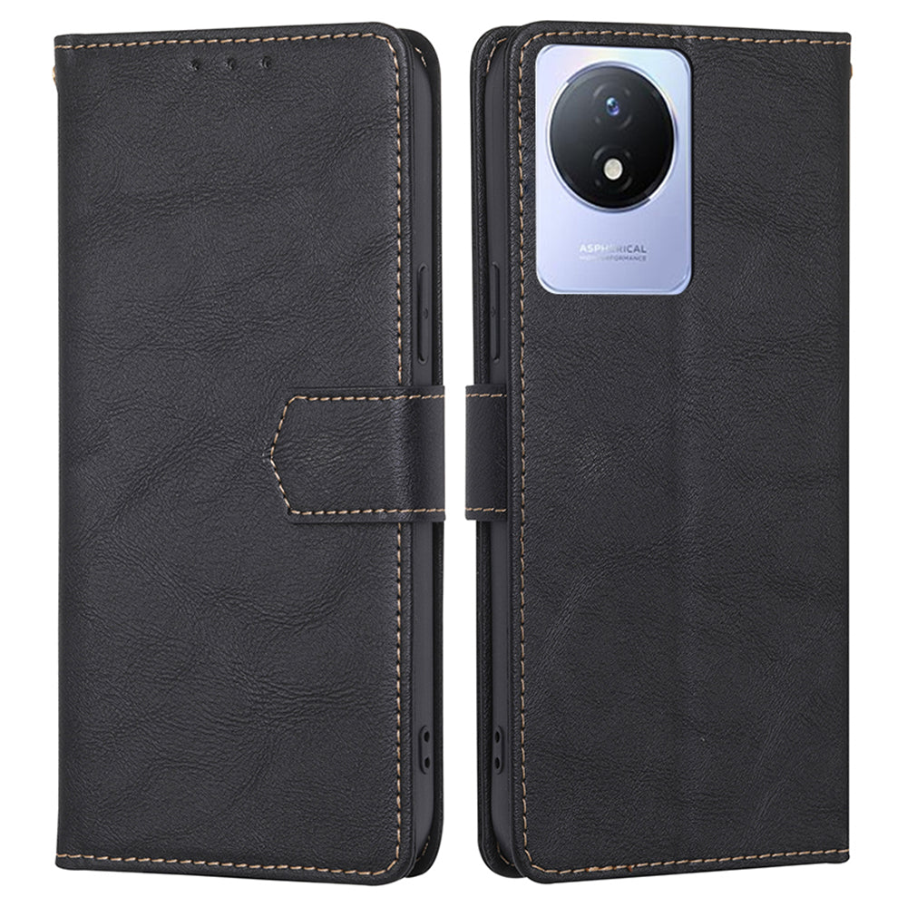 For vivo Y02 4G Fall Resistant Cowhide Texture PU Leather Stand Wallet Phone Case RFID Blocking Cover