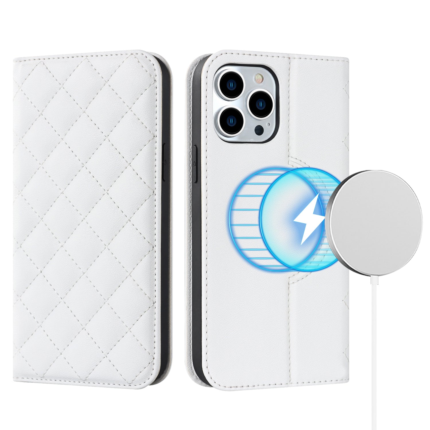 For iPhone 13 Pro 6.1 inch PU Leather Stand Phone Case RFID Blocking Card Holder Cover Compatible with MagSafe
