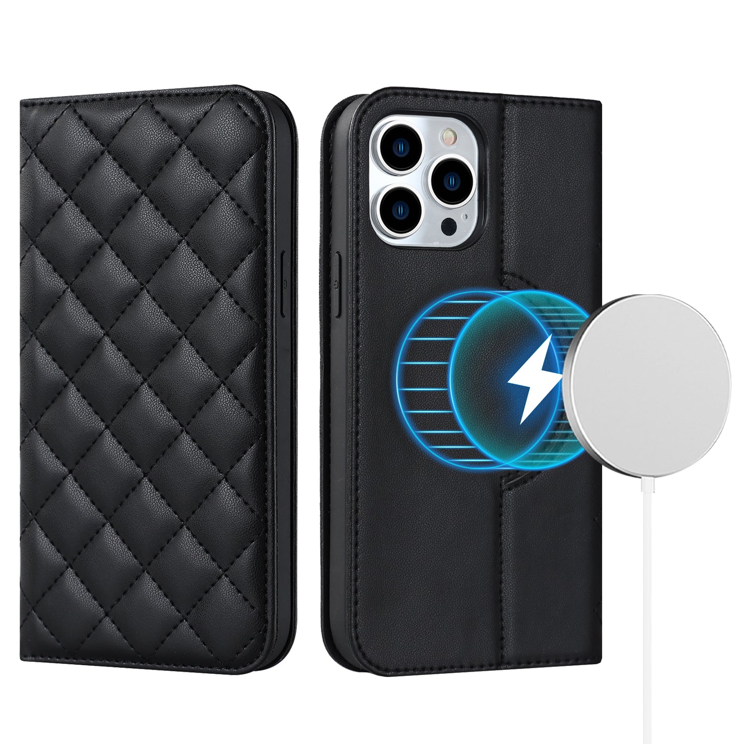 Leather Phone Case for iPhone 14 Pro Max Card Holder RFID Blocking Stand Phone Cover Compatible with MagSafe