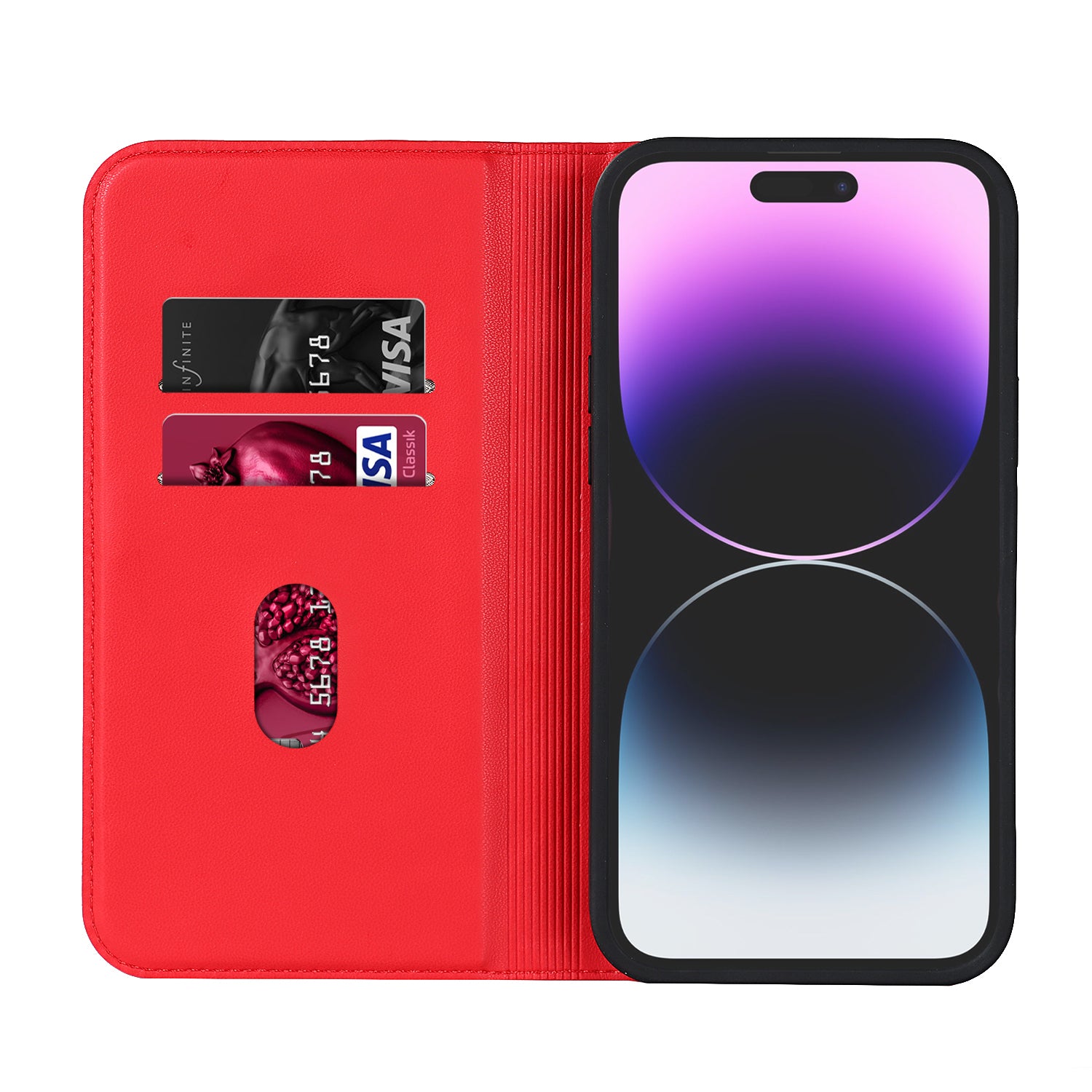 Leather Phone Case for iPhone 14 Pro Max Card Holder RFID Blocking Stand Phone Cover Compatible with MagSafe