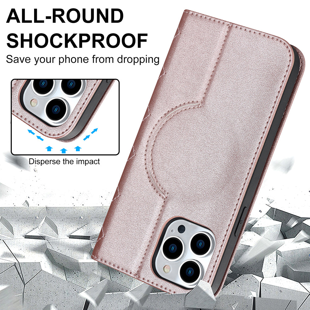 Leather Phone Case for iPhone 14 Pro Max Card Holder RFID Blocking Stand Phone Cover Compatible with MagSafe