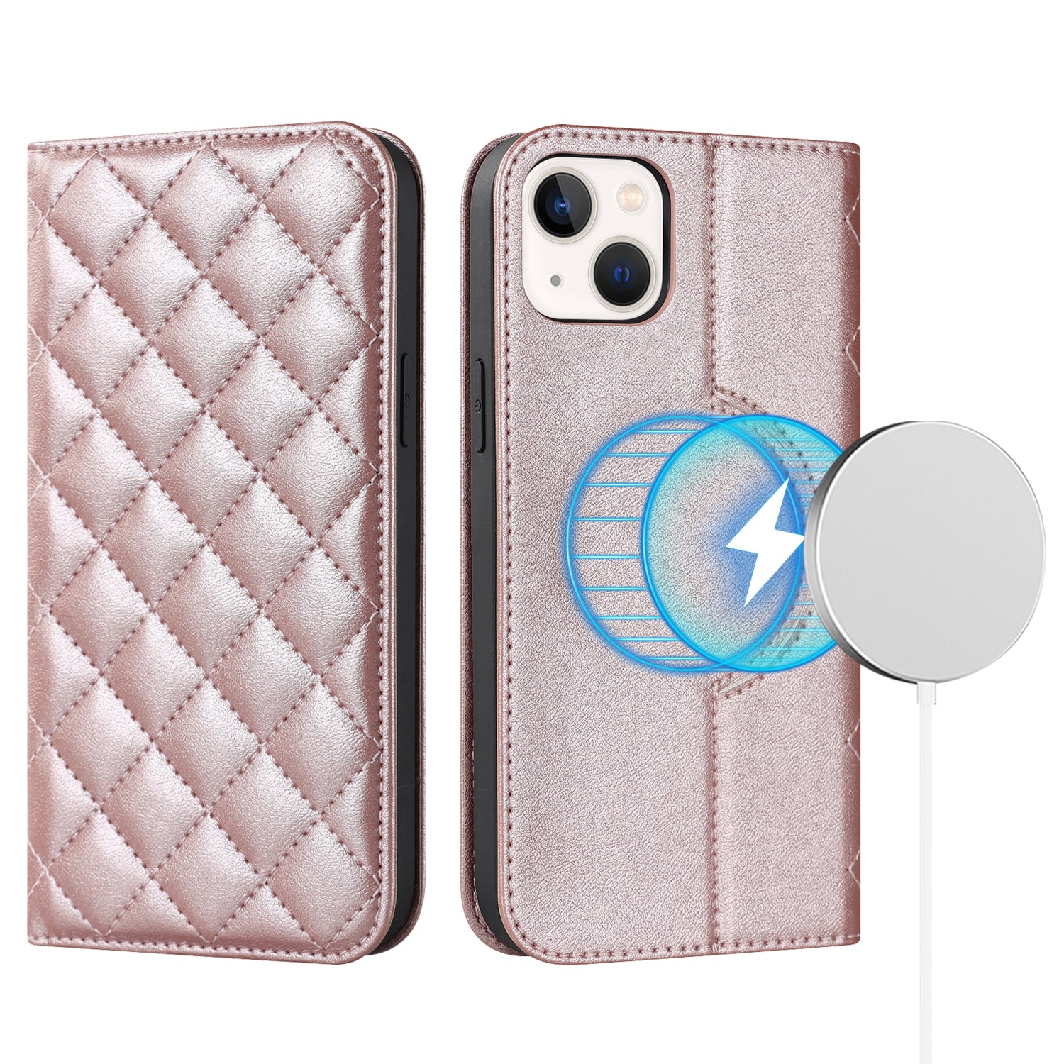 Phone Leather Case for iPhone 14 Plus Stand RFID Blocking Card Holder Phone Cover Compatible with MagSafe