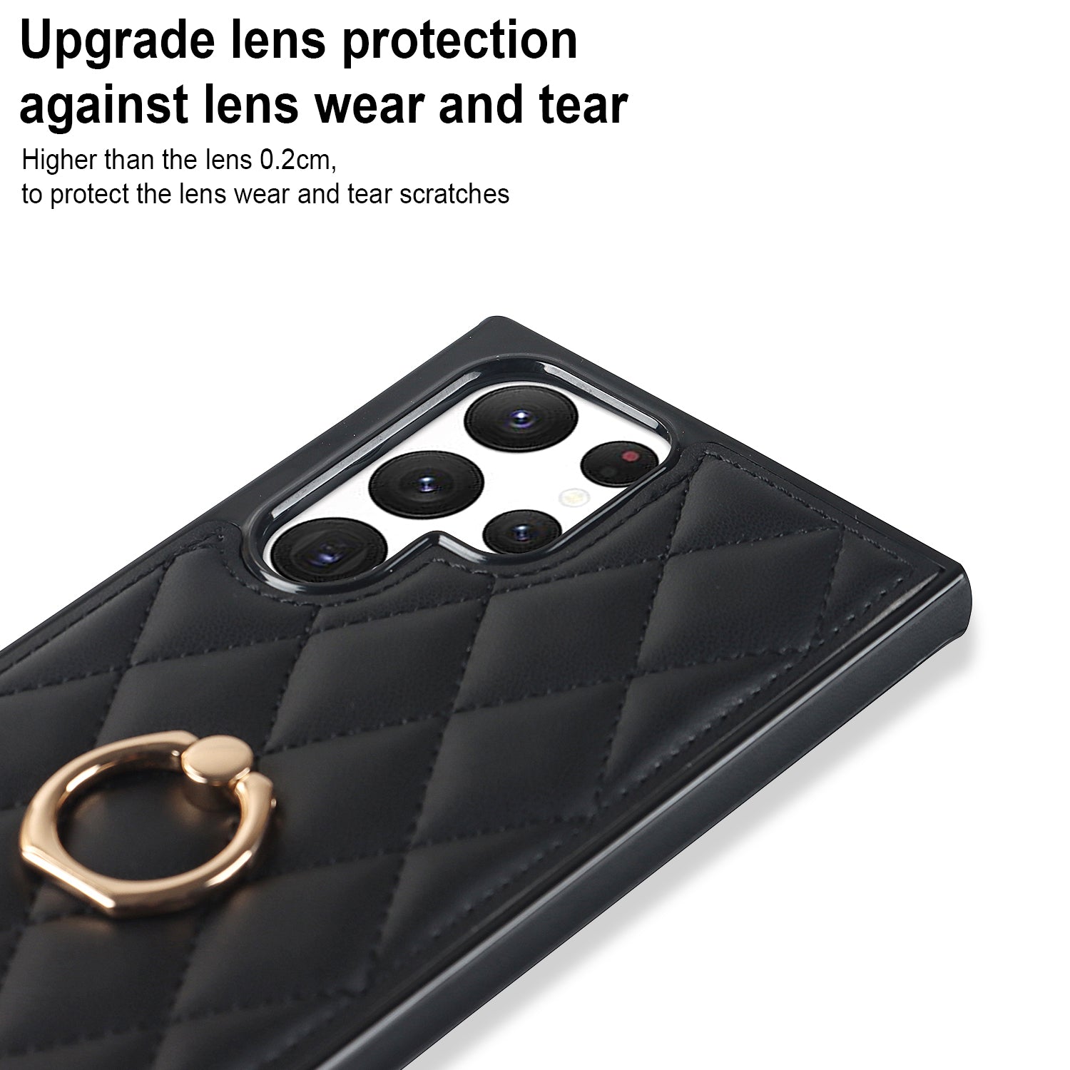 For Samsung Galaxy S22 Ultra 5G Cell Phone Case Imprinted Rhombus Grid Pattern Ring Kickstand Leather Coated TPU Cover