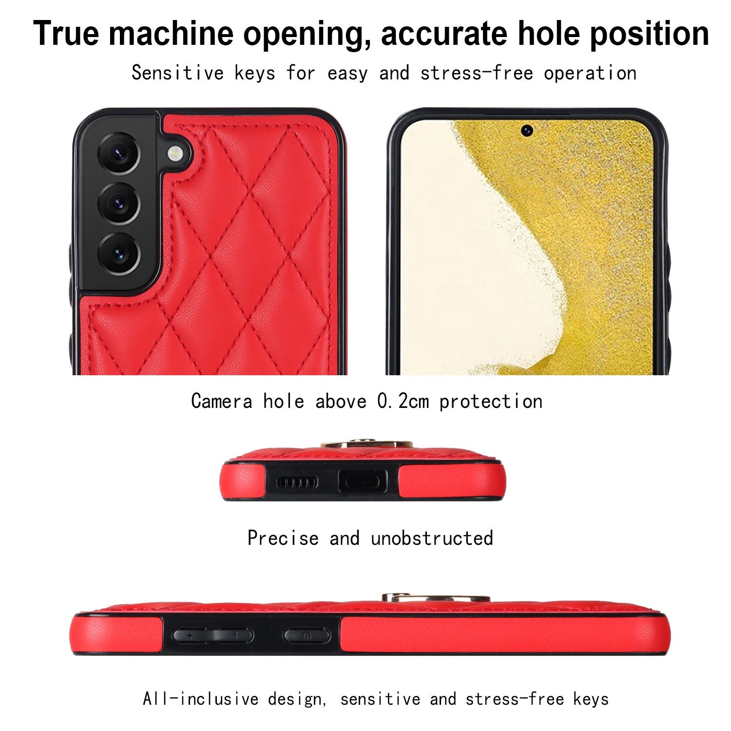 For Samsung Galaxy S22 5G Ring Kickstand PU Leather Coated TPU Case Imprinted Rhombus Grid Pattern Cell Phone Cover
