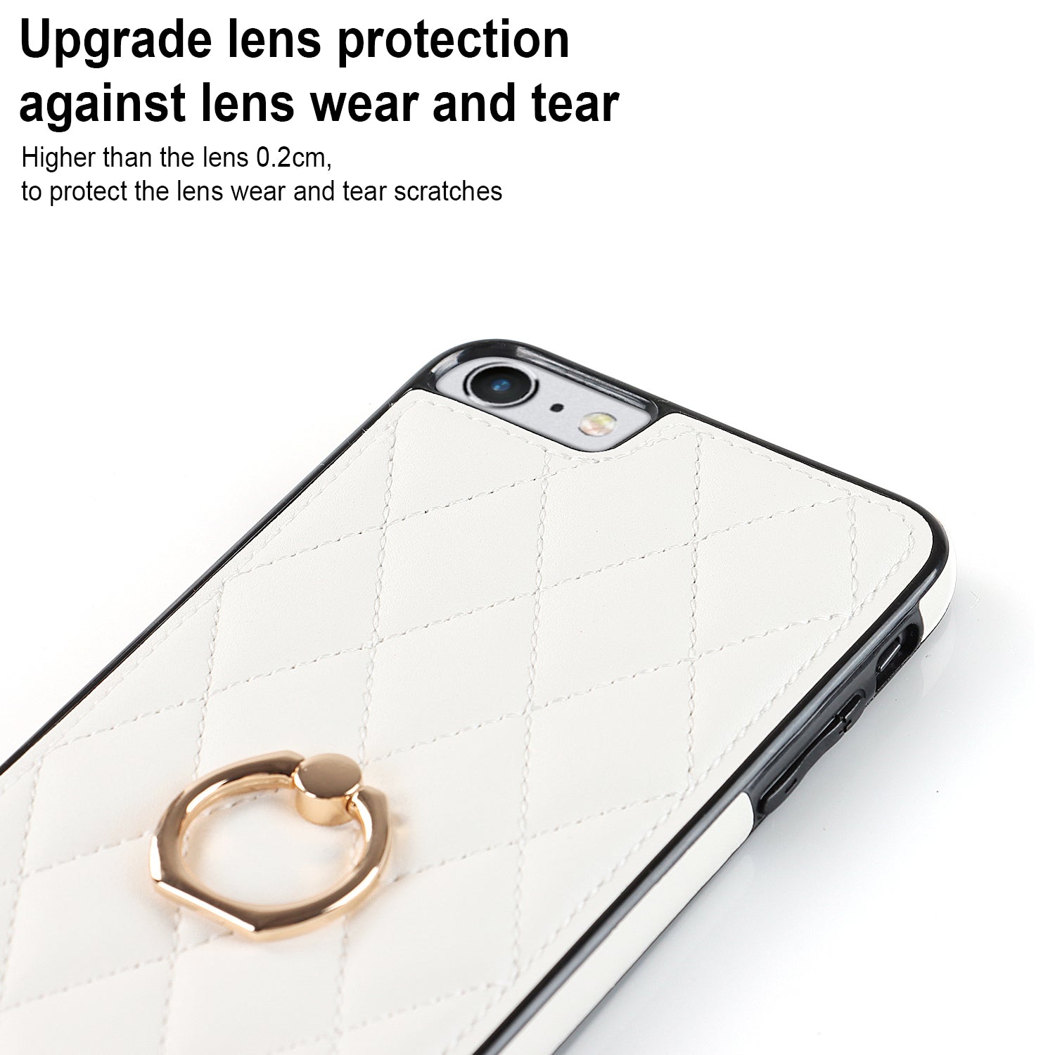 For iPhone SE (2020) SE (2022) 7 8 4.7 inch PU Leather TPU Protective Cover Imprinted Rhombus Grid Pattern Rotation Ring Kickstand Phone Case