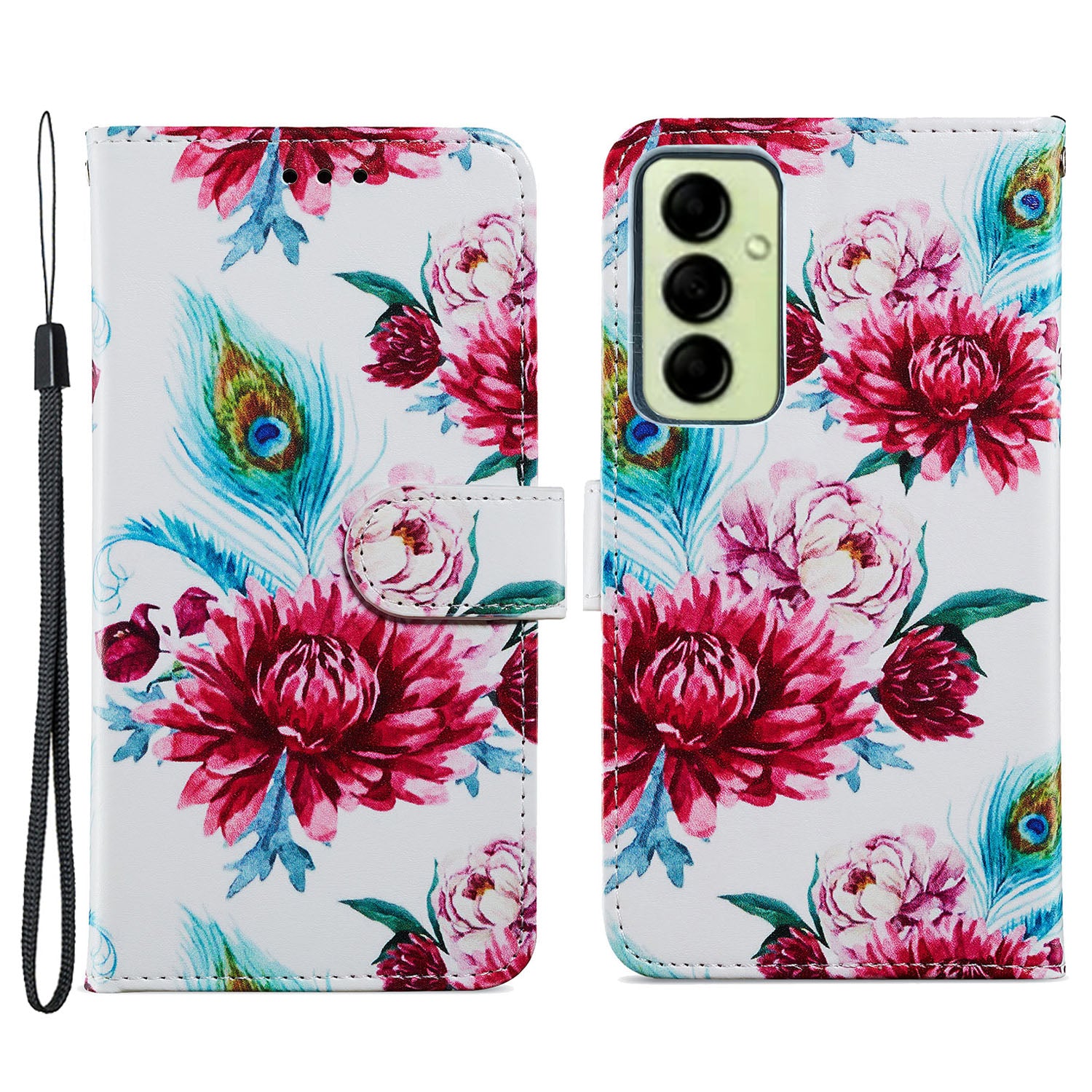 For Samsung Galaxy A14 5G PU Leather Phone Case Wallet Stand Pattern Printing Flip Phone Cover with Strap