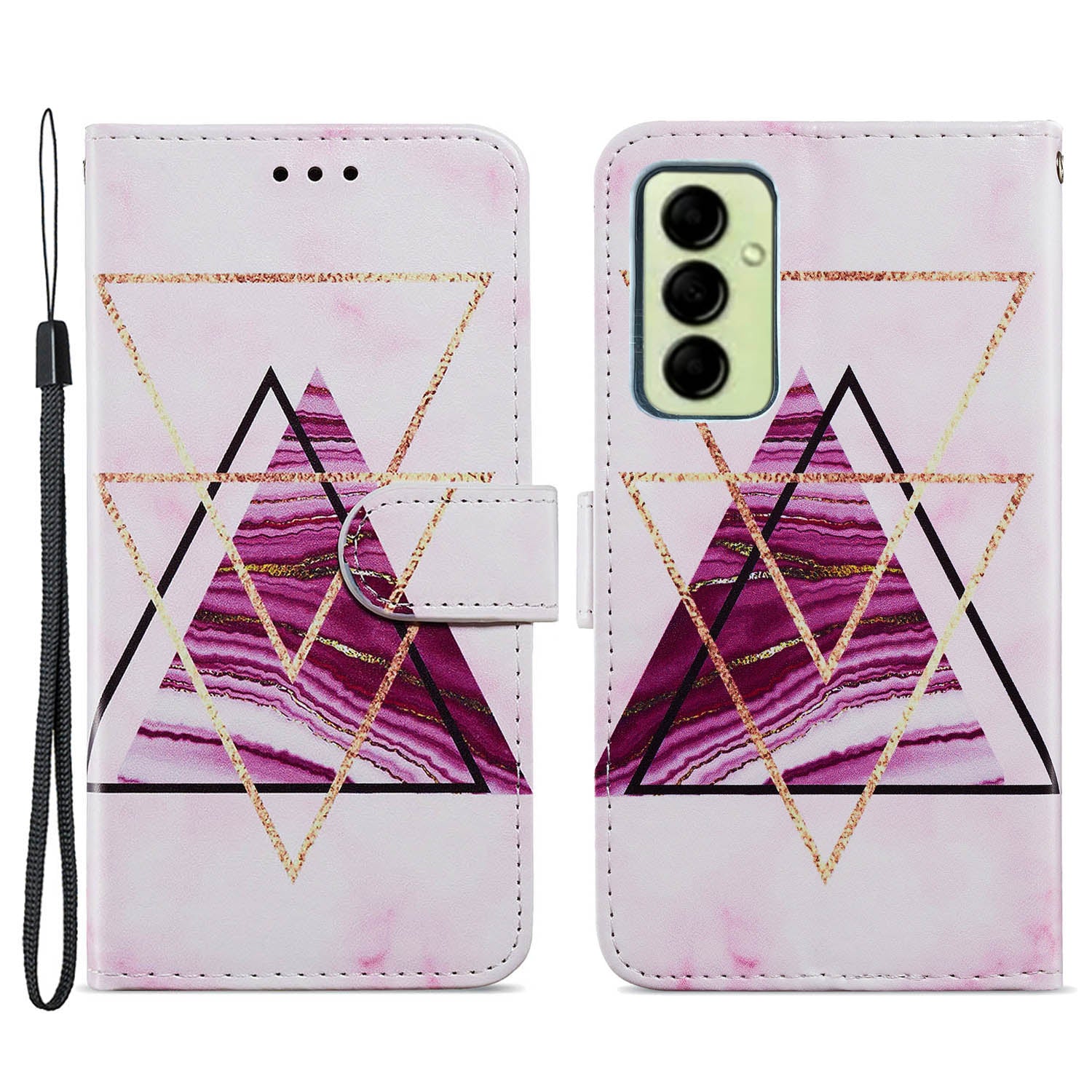 Til Samsung Galaxy A14 5G PU-lædertelefontaske Pungholder Mønstertryk Flip Telefoncover med rem