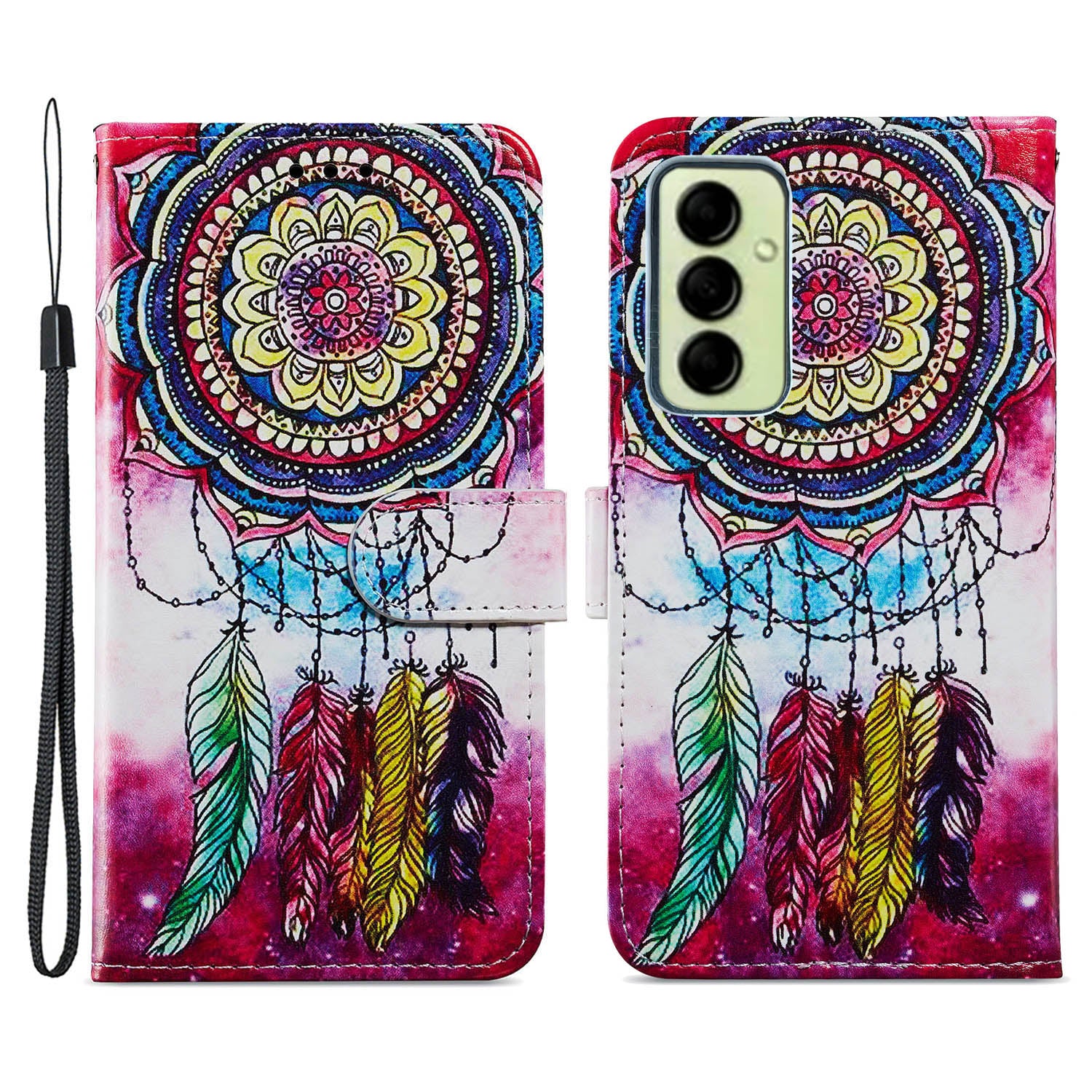 For Samsung Galaxy A14 5G PU Leather Phone Case Wallet Stand Pattern Printing Flip Phone Cover with Strap