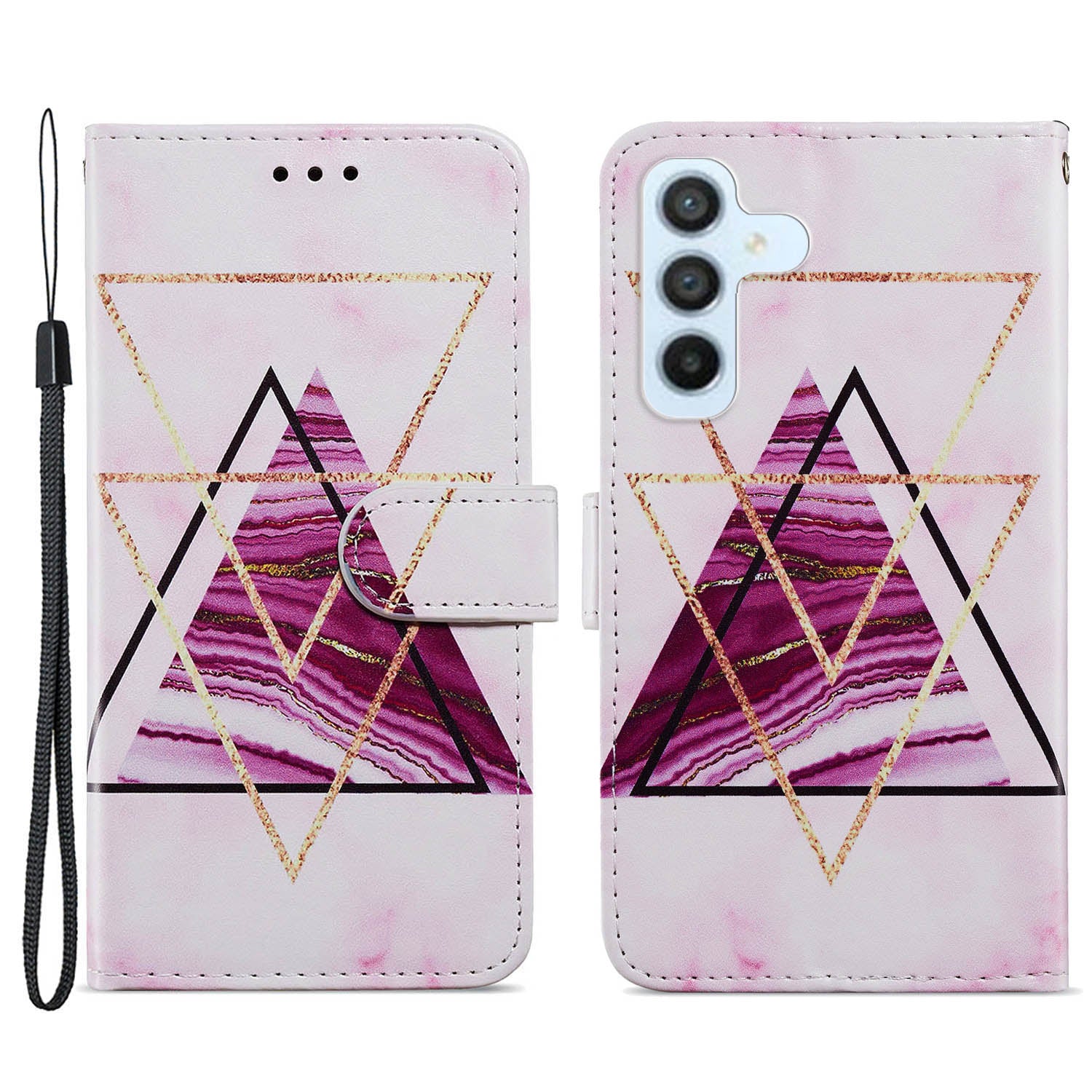 For Samsung Galaxy A54 5G PU Leather Flip Cover Wallet Stand Pattern Printing Phone Holder Cover with Strap