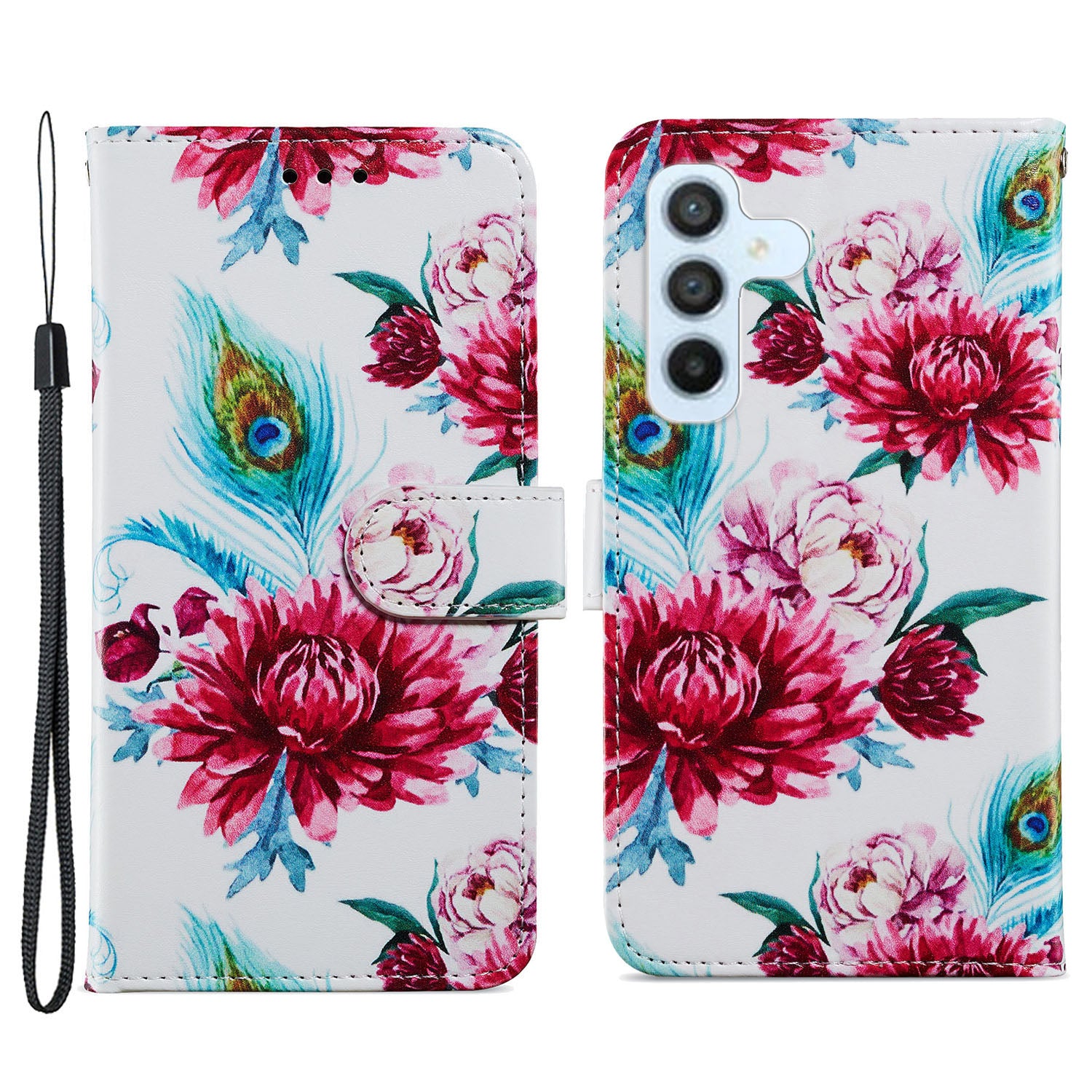 For Samsung Galaxy A54 5G PU Leather Flip Cover Wallet Stand Pattern Printing Phone Holder Cover with Strap