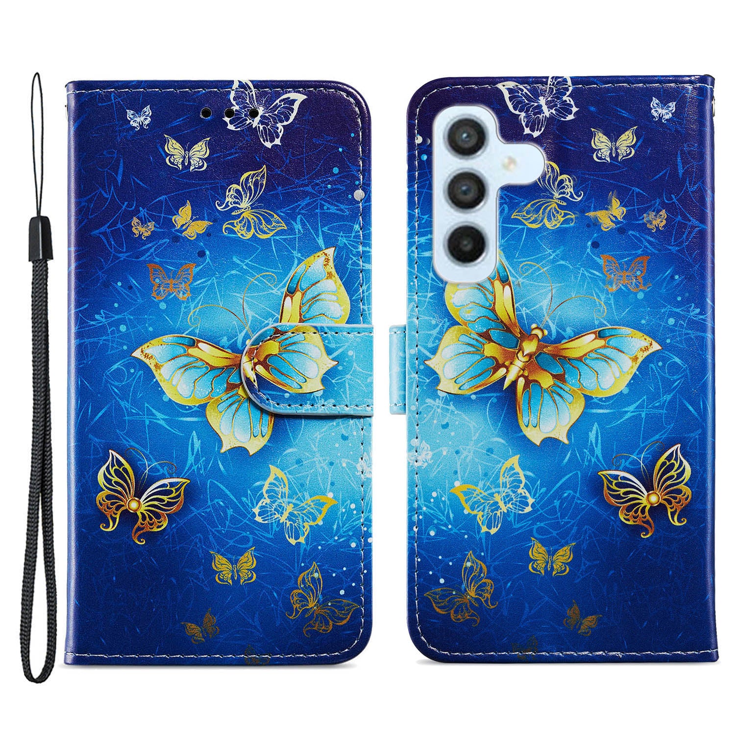 For Samsung Galaxy A54 5G PU Leather Flip Cover Wallet Stand Pattern Printing Phone Holder Cover with Strap