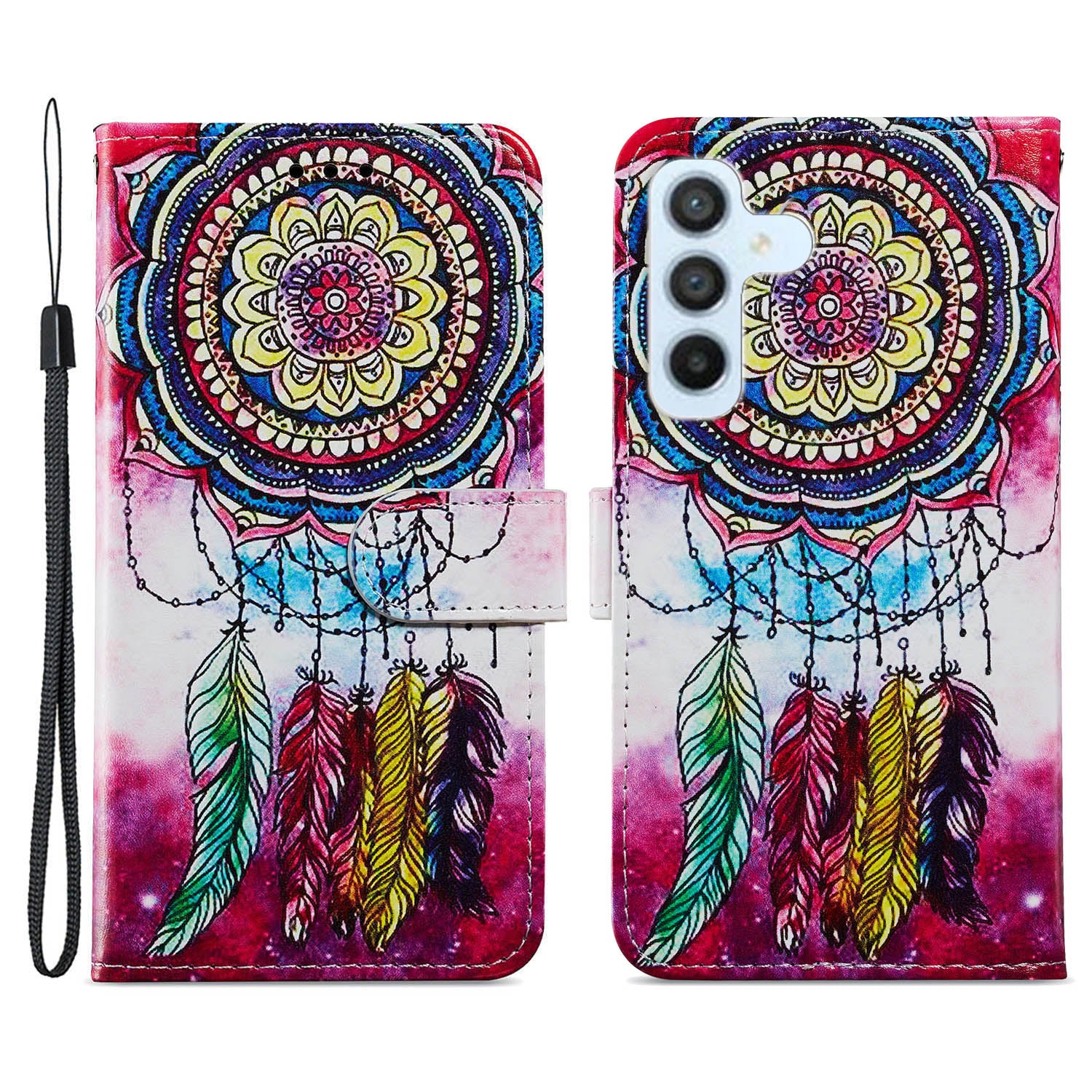 For Samsung Galaxy A54 5G PU Leather Flip Cover Wallet Stand Pattern Printing Phone Holder Cover with Strap