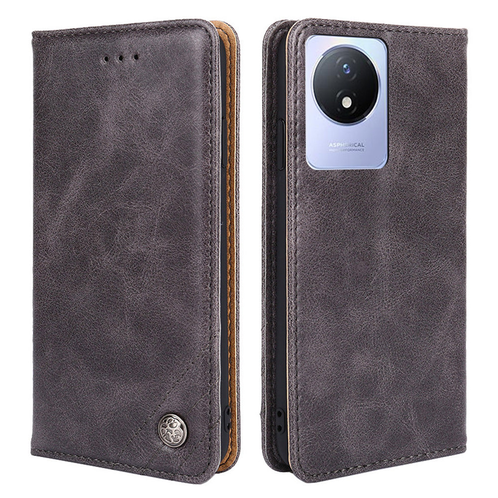 For vivo Y02 4G Phone Protective Shell Triangle Stitching Line PU Leather Stand Wallet Cell Phone Cover Case