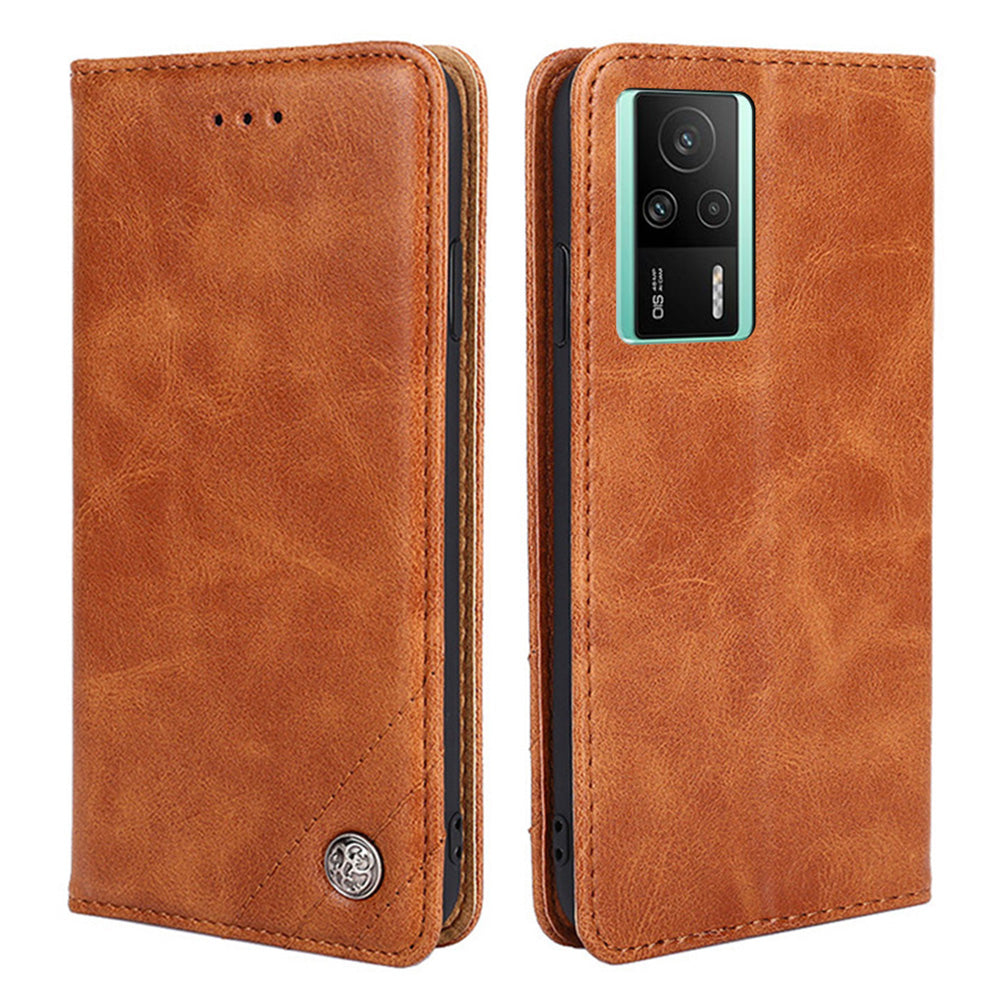 For Xiaomi Redmi K60E 5G Supporting Stand Phone Cover Wallet Triangle Stitching Line PU Leather Case