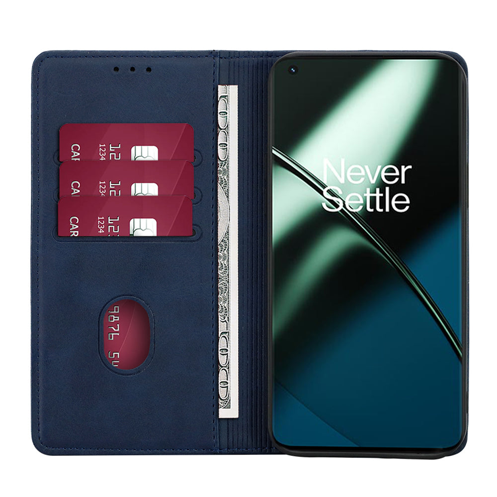 For OnePlus 11 5G Calf Texture Protective Phone Case Wallet Stand PU Leather Anti-drop Cell Phone Cover