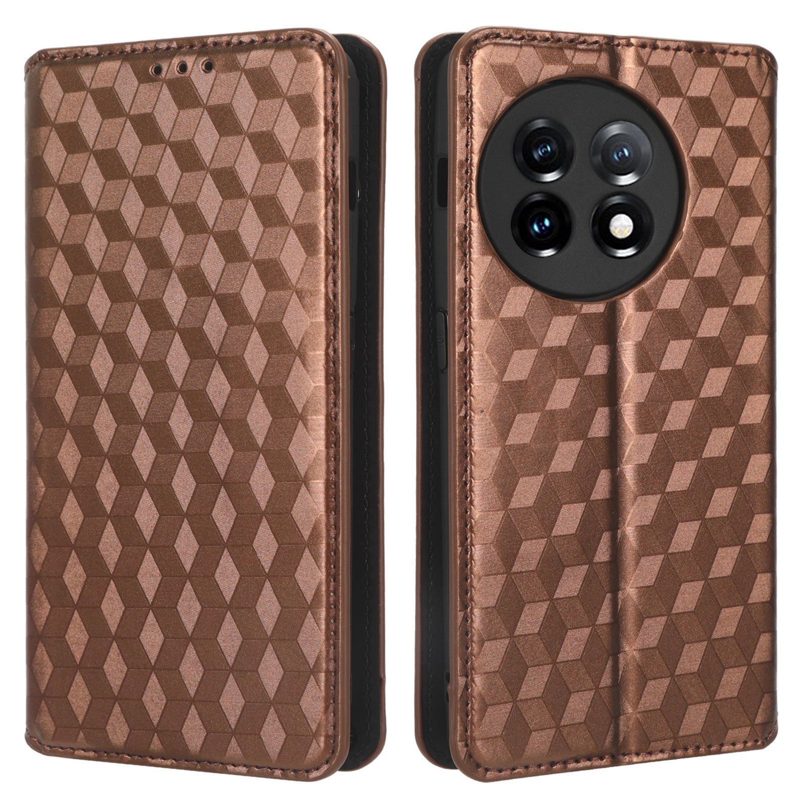 For OnePlus 11 5G Anti-scratch Protective Phone Case Stand Wallet Imprinted Rhombus Pattern PU Leather Phone Cover