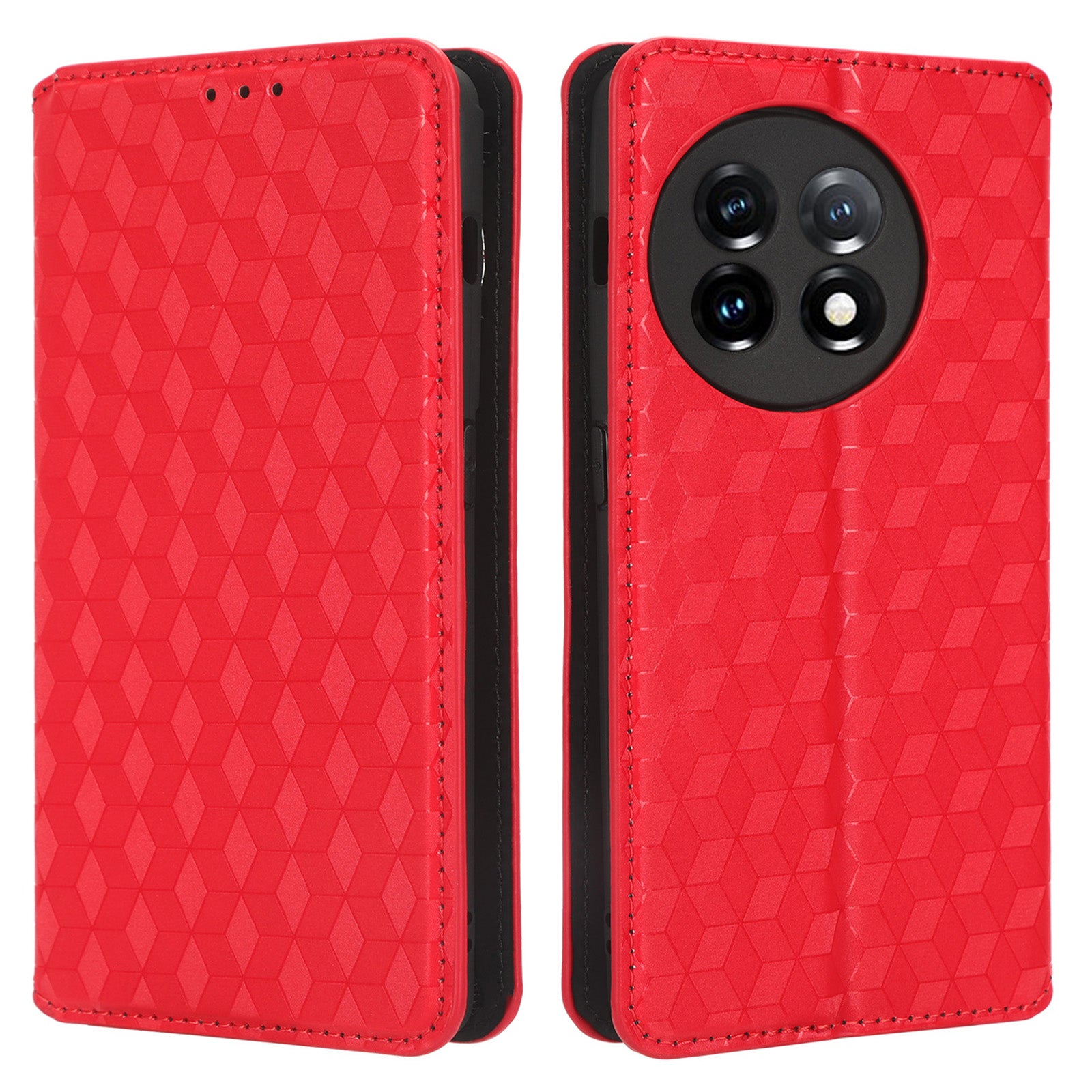 For OnePlus 11 5G Anti-scratch Protective Phone Case Stand Wallet Imprinted Rhombus Pattern PU Leather Phone Cover