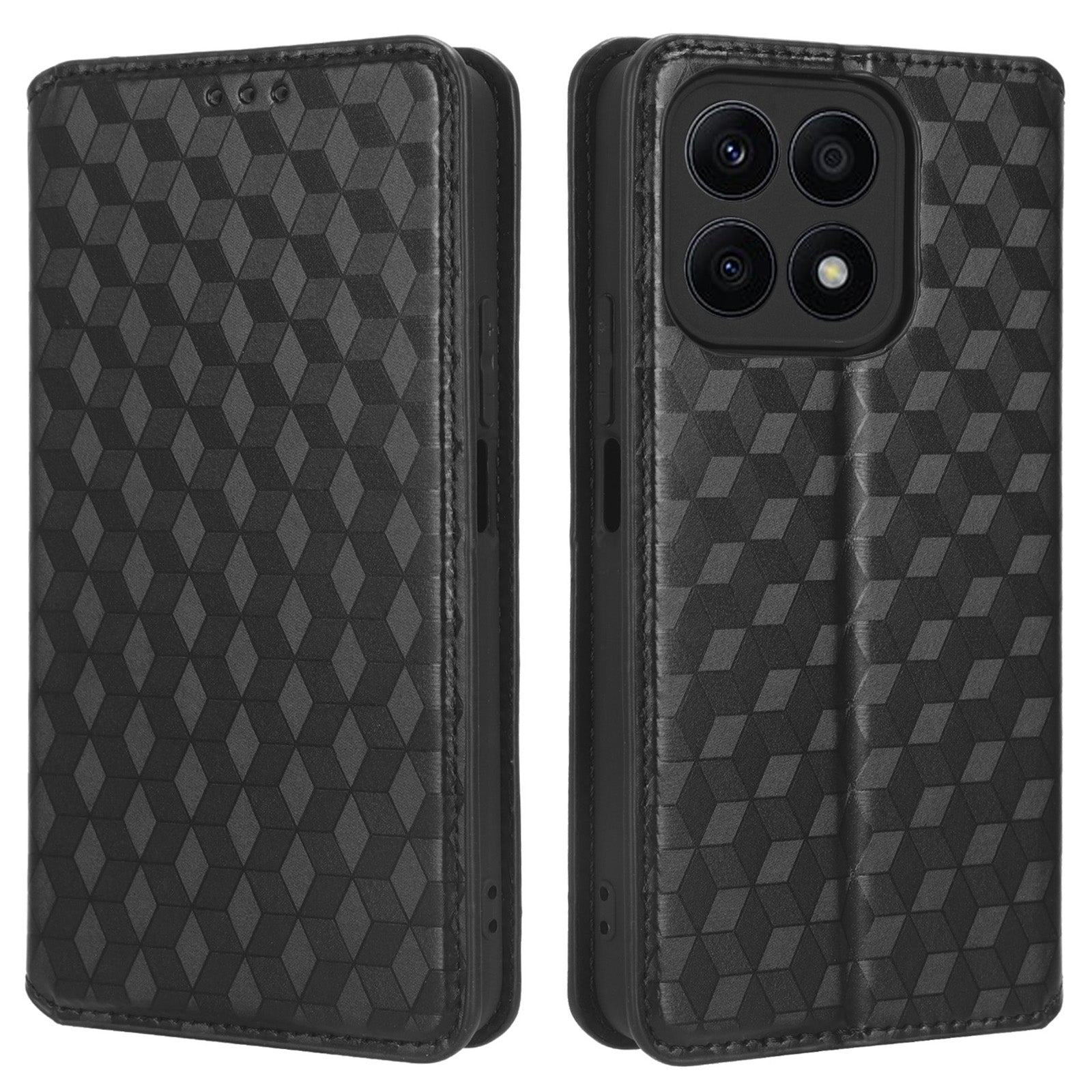 Anti-fall Phone Case For Honor X8a 4G PU Leather Stand Wallet Imprinted Rhombus Pattern Cell Phone Cover