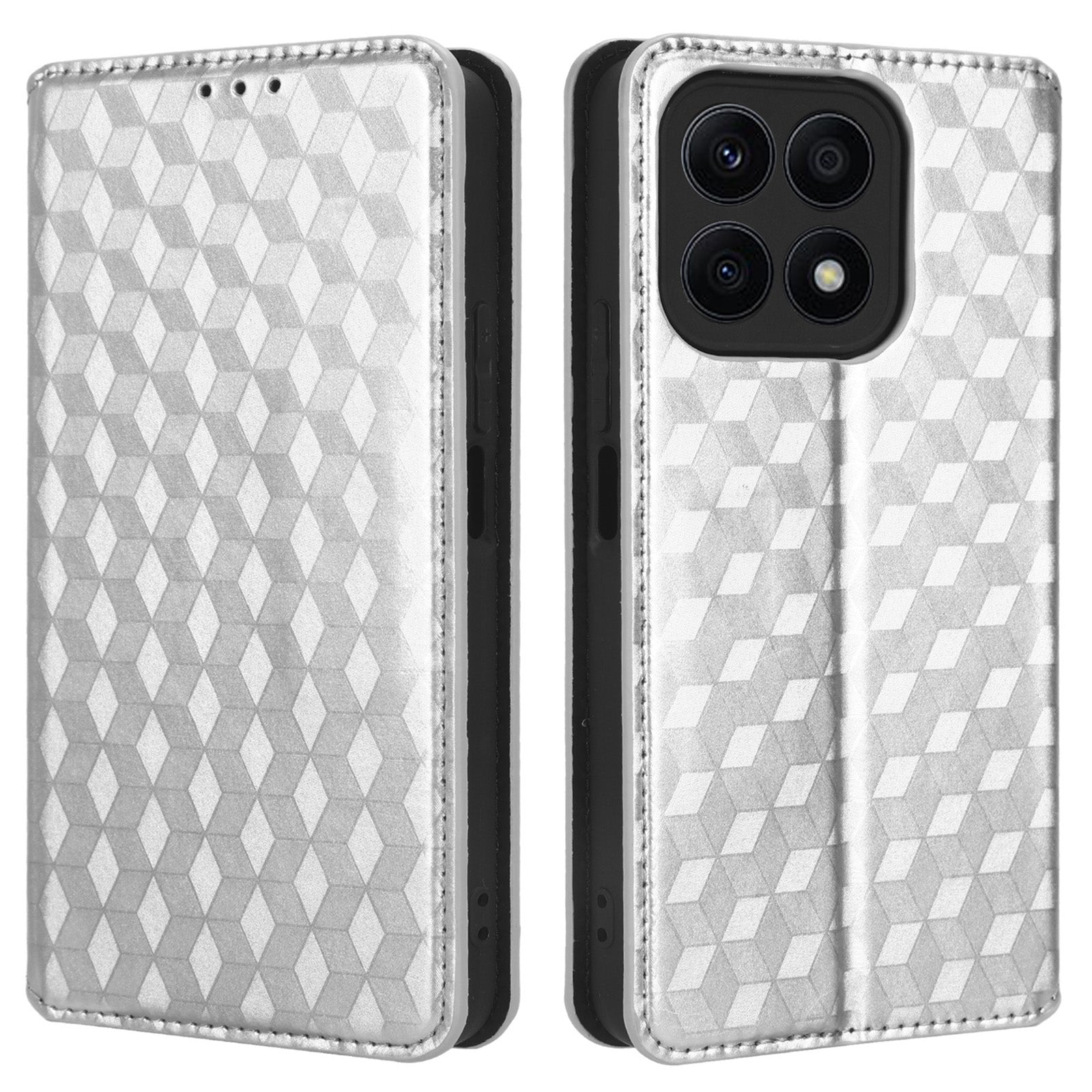 Anti-fall Phone Case For Honor X8a 4G PU Leather Stand Wallet Imprinted Rhombus Pattern Cell Phone Cover