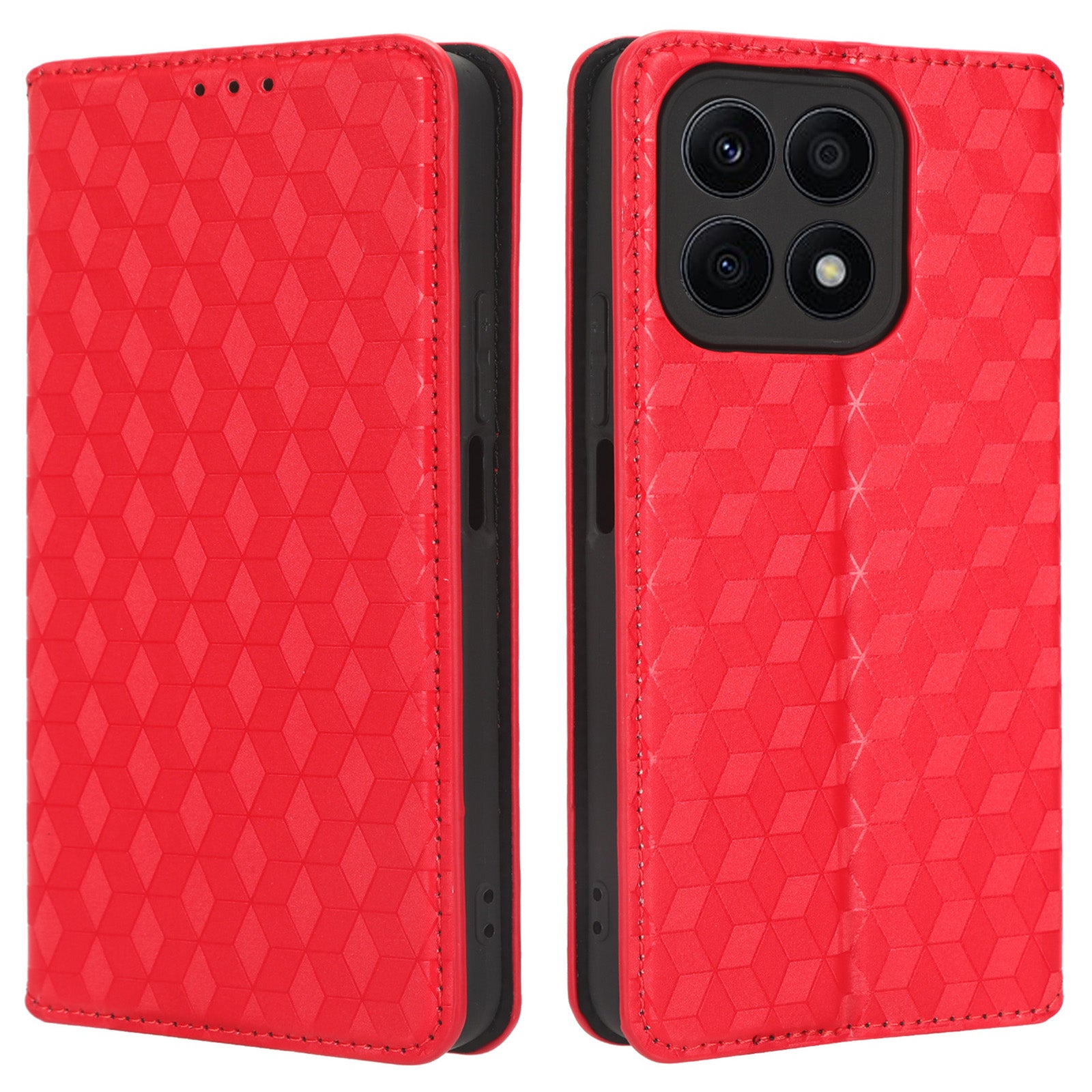 Anti-fall Phone Case For Honor X8a 4G PU Leather Stand Wallet Imprinted Rhombus Pattern Cell Phone Cover